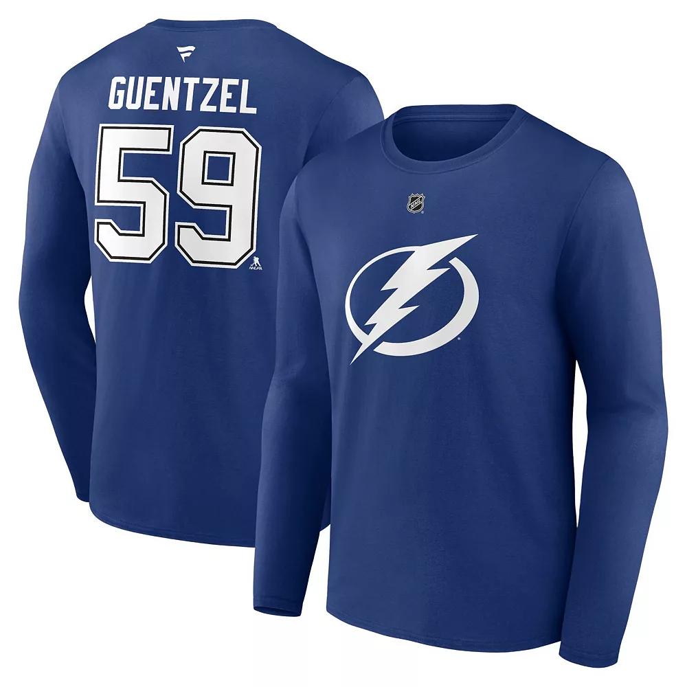 Men's Fanatics Jake Guentzel Blue Tampa Bay Lightning Authentic Stack Name & Number Long Sleeve T-Shirt,  Product Image