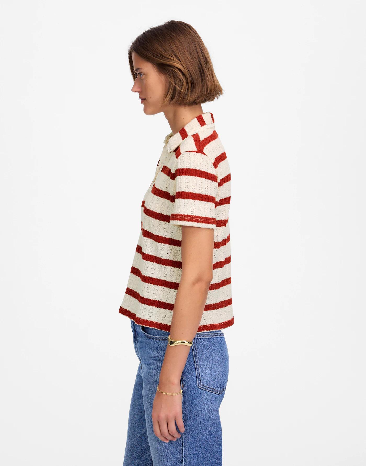 Crochet-Knit V-Neck Sweater Tee Product Image