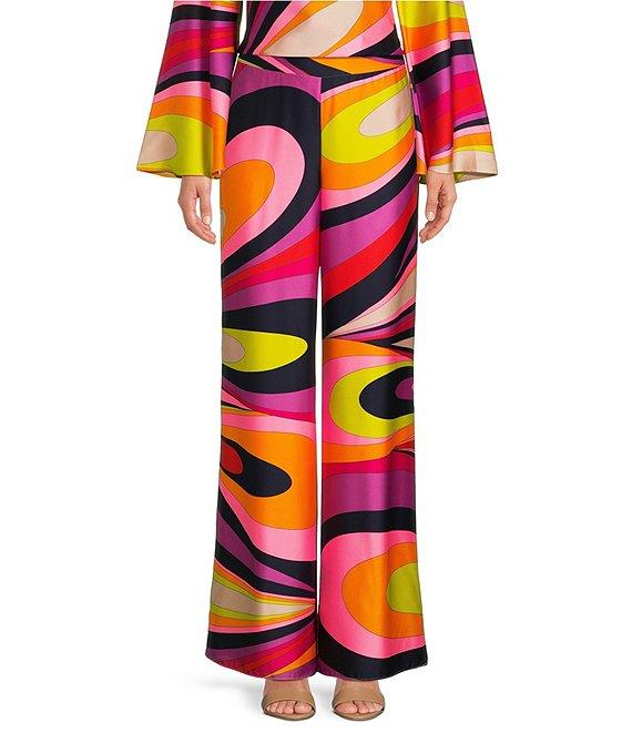 Trina Turk Long Weekend Flat Front Wide Leg Placed Abstract Print Full Length Coordinating Pants Product Image