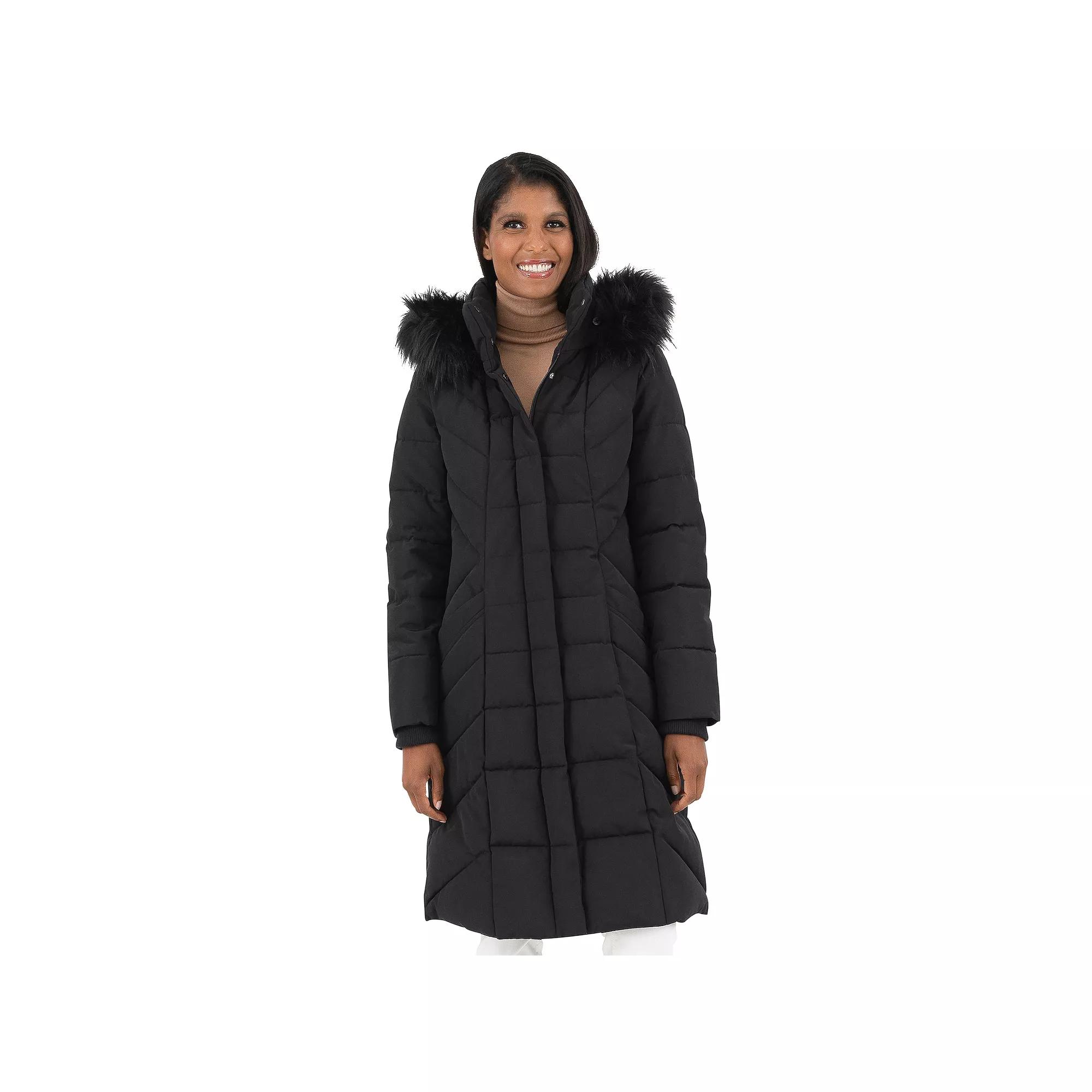 Women's Fleet Street Faux Fur Trimmed Hooded Long Puffer Coat,  Product Image
