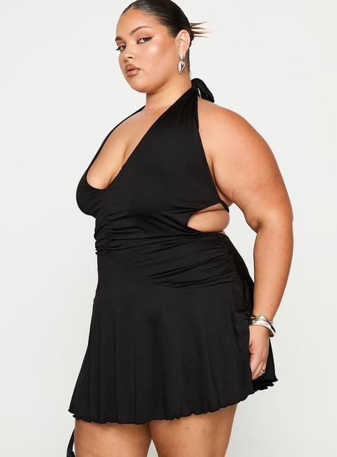 Maeva Halter Mini Dress Black Curve Product Image