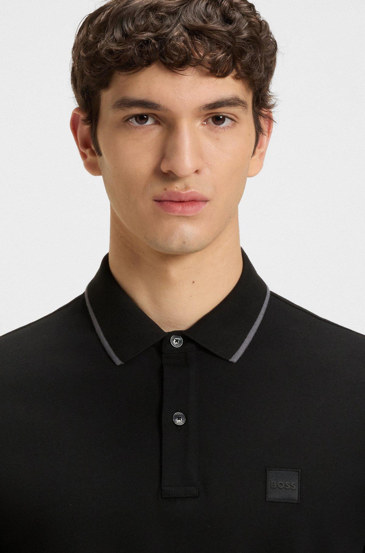 BOSS - Slim-fit polo shirt in stretch-cotton piqué - Black Product Image