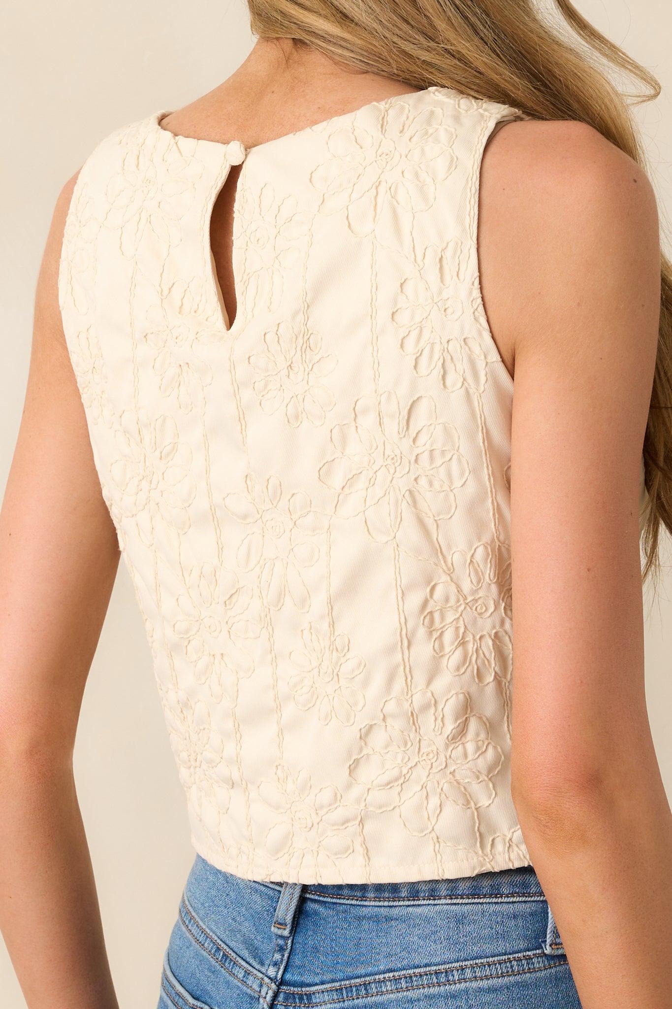 One For The Books Beige Floral Embroidered Top Product Image