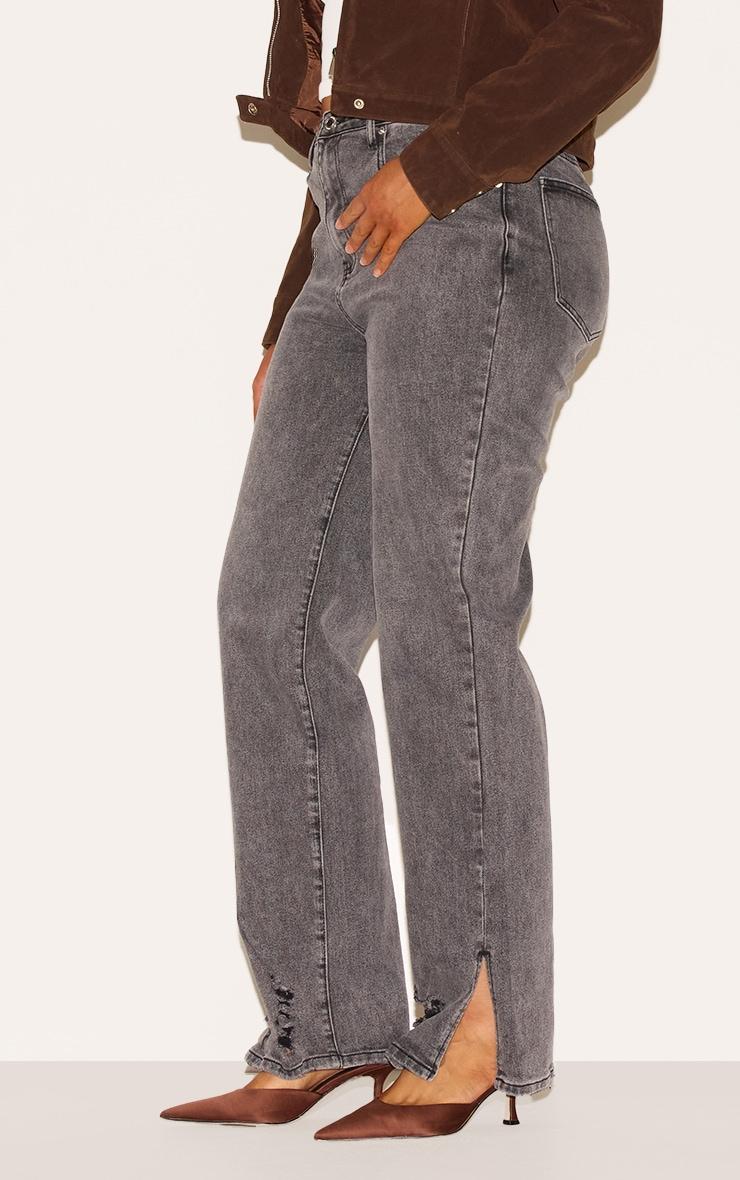  Shape Grey Hourglass Stretch Ripped Split Hem Straight Leg Jeans Product Image