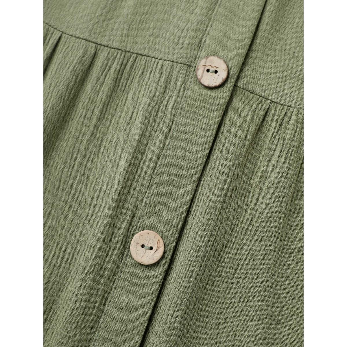 Plus Size Moss Textured Button Placket V-Neck Shirt Women Leisure Short sleeve V-neck Casual Blouses BloomChic 28/5X Product Image