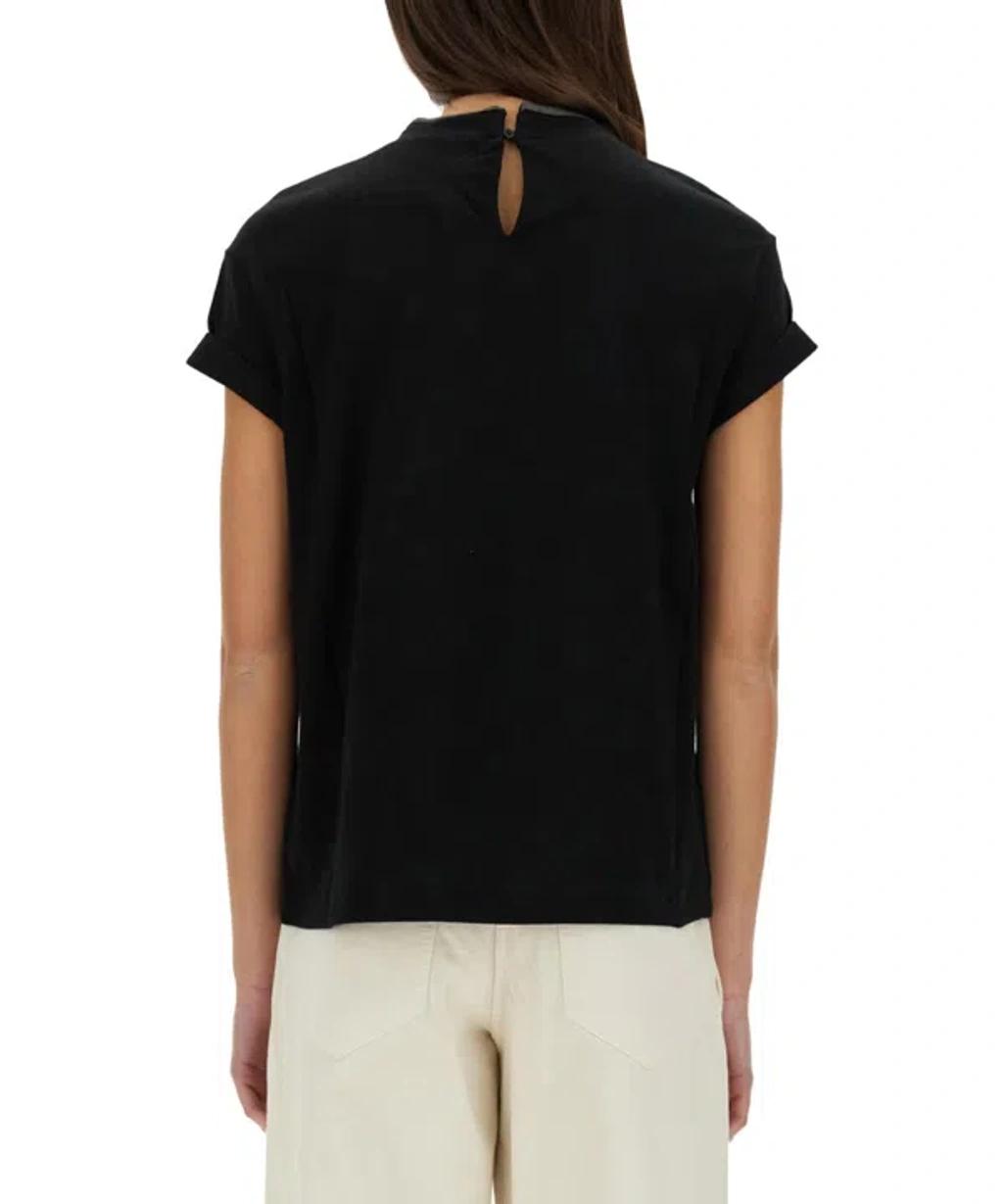 BRUNELLO CUCINELLI Women Stretch Cotton Jersey T-shirt With Precious Faux-layering In Black Product Image