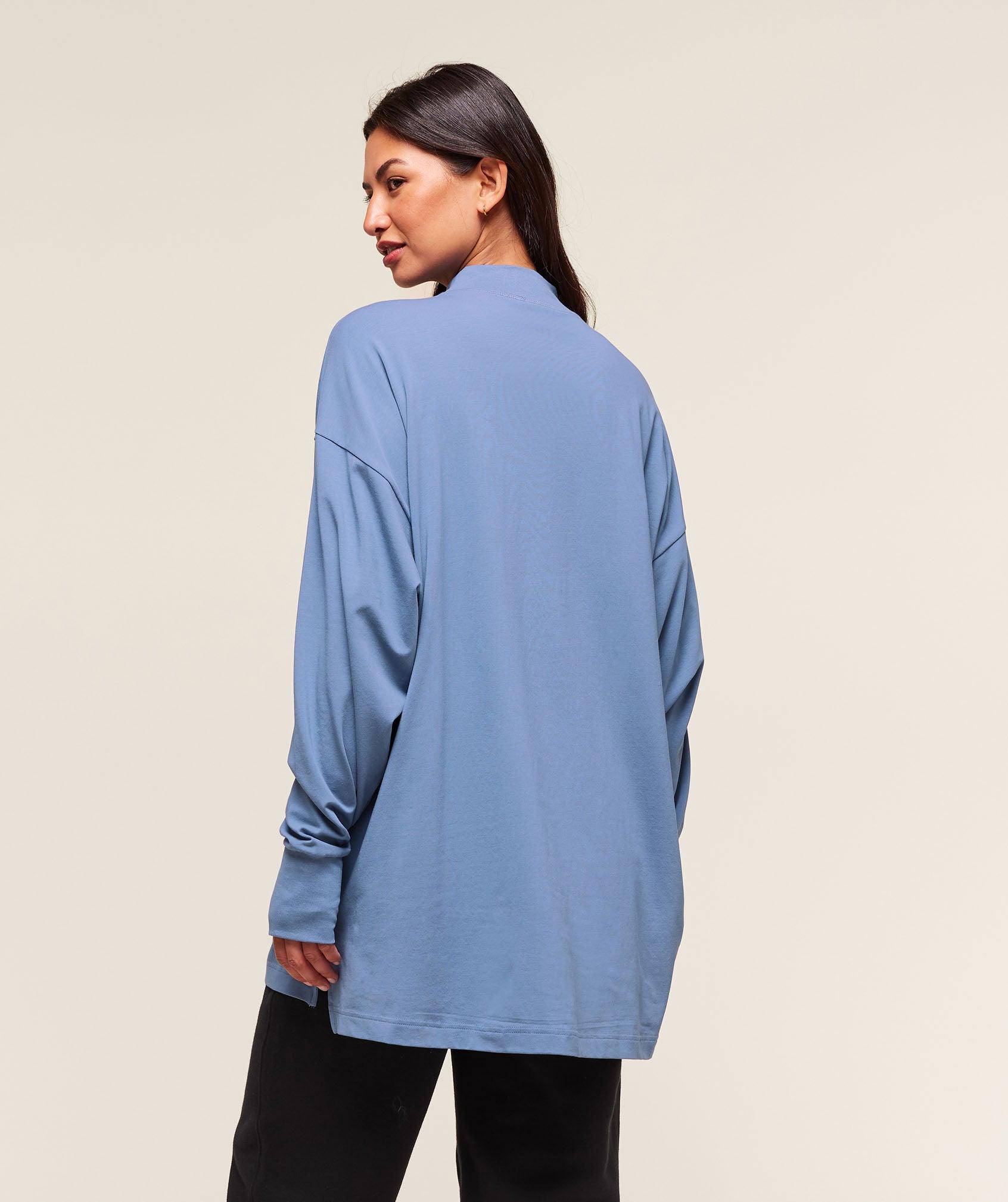 Gymshark Covered Longline Cotton Long Sleeve Top - Worn Blue Female Product Image
