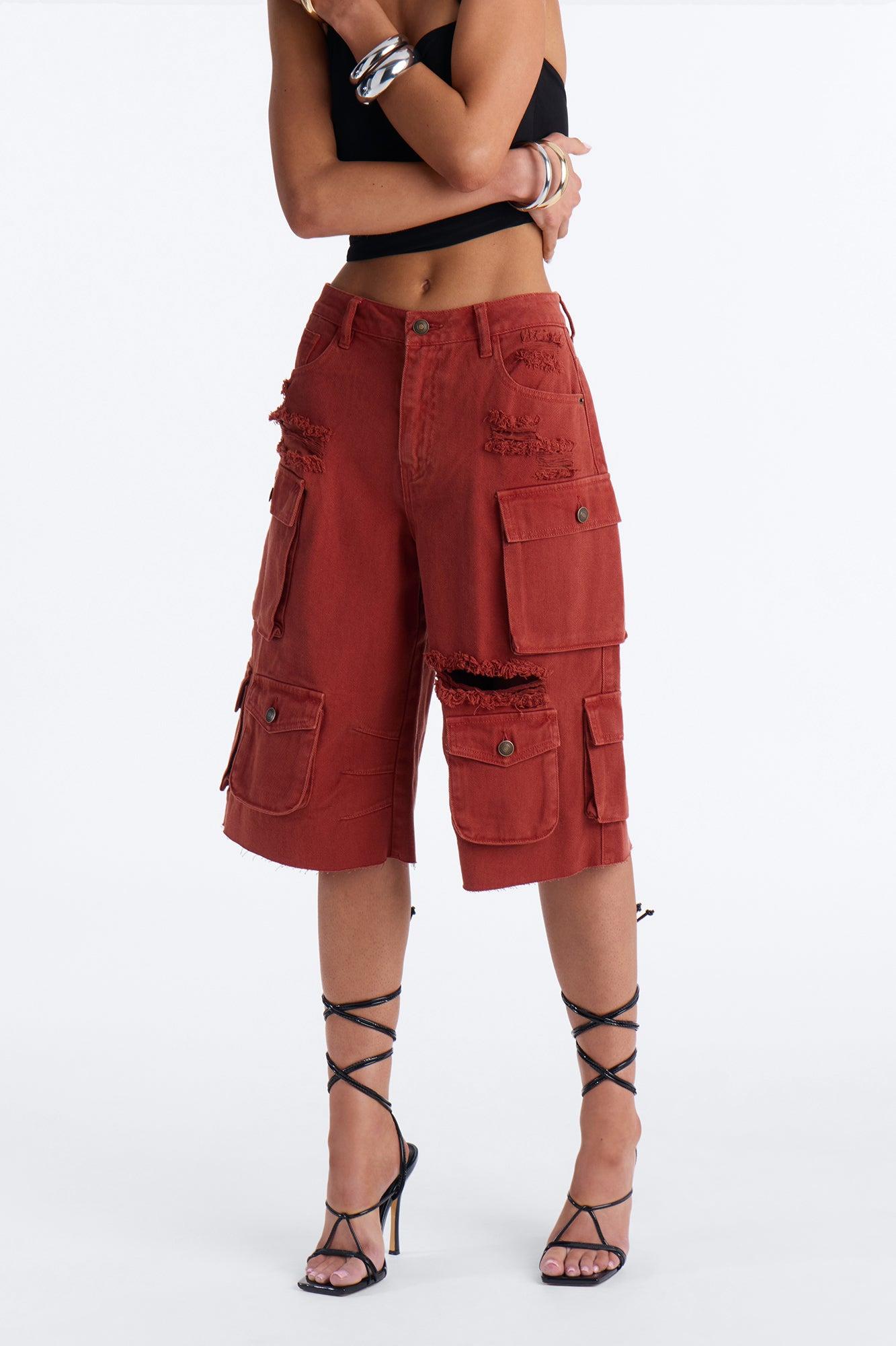 Don't Make Me Wait Cargo Bermuda Short - Rust Female Product Image