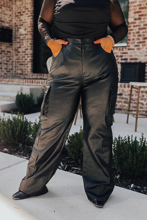 The Jenika High Waist Faux Leather Cargo Pants Curves Product Image