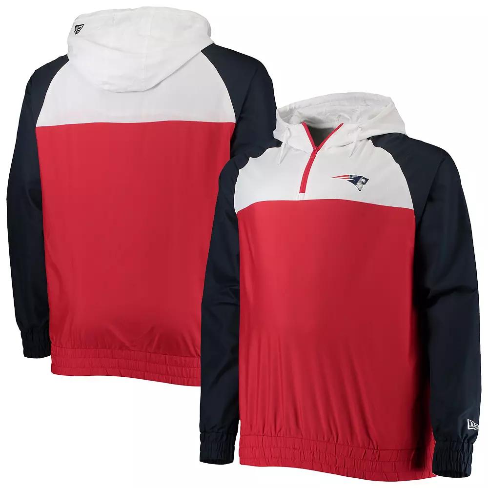 Men's New Era Red/Navy New England Patriots Big & Tall League Raglan Quarter-Zip Hoodie, Size: 4XB Product Image