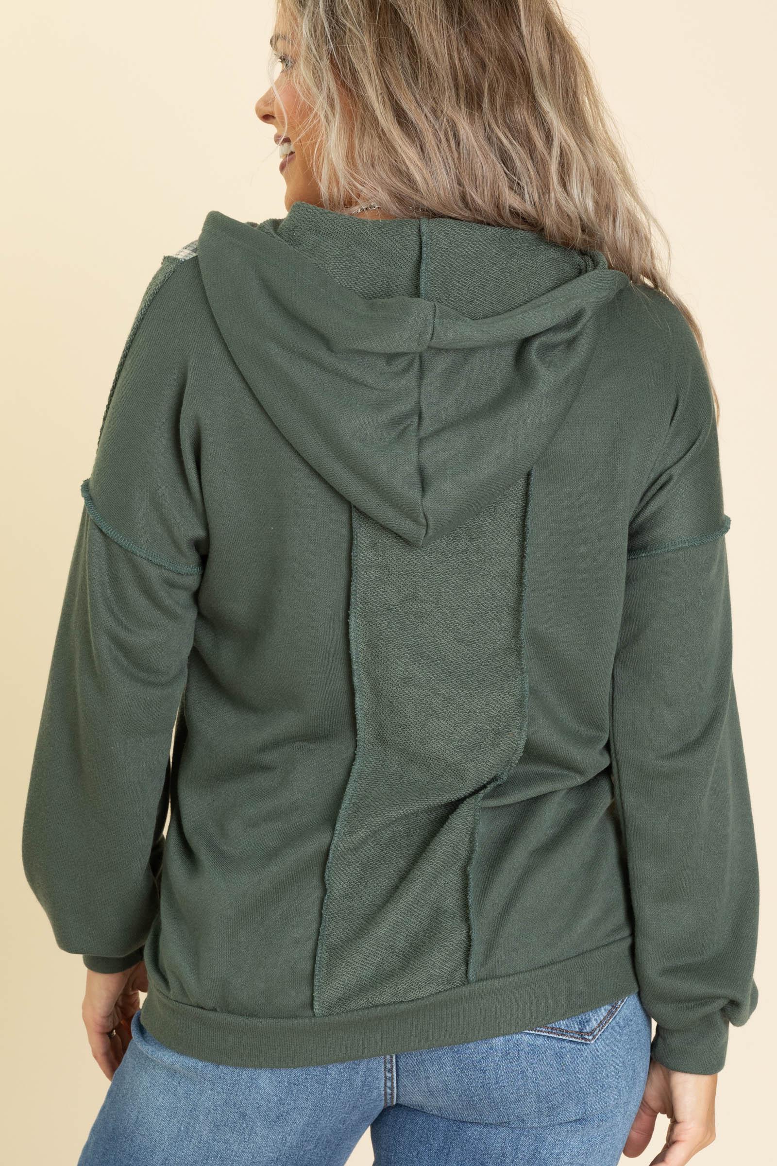 Plaid Contrast Detail Knit Hoodie Knit Tops Product Image