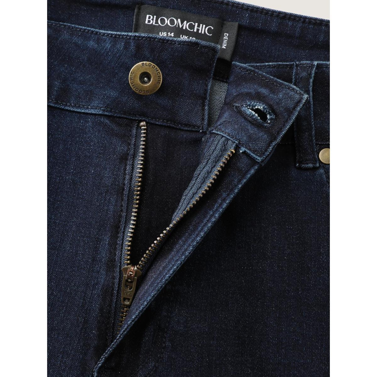 Plus Size Mid-Rise Ruched Side Skinny-Fit Jeans Women Darkindigo Leisure Topstitching High stretch Slanted pocket Jeans BloomChic 20/2X Product Image