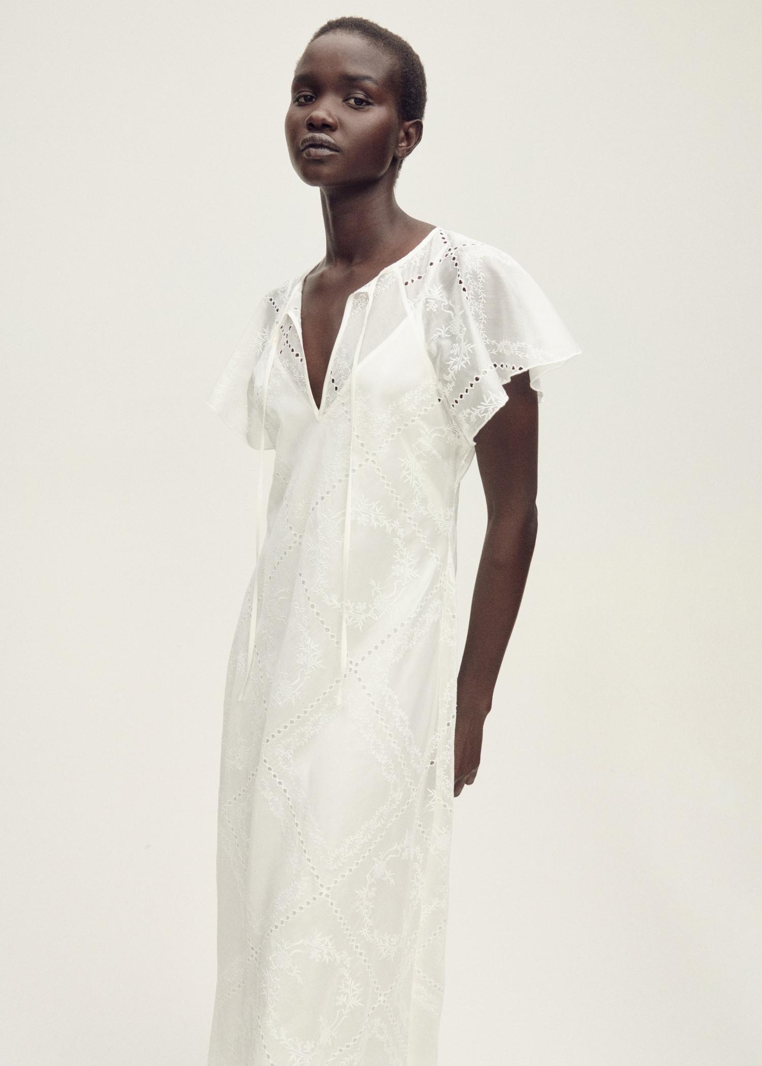 Embroidered dress with openwork details - Women | MANGO USA Product Image