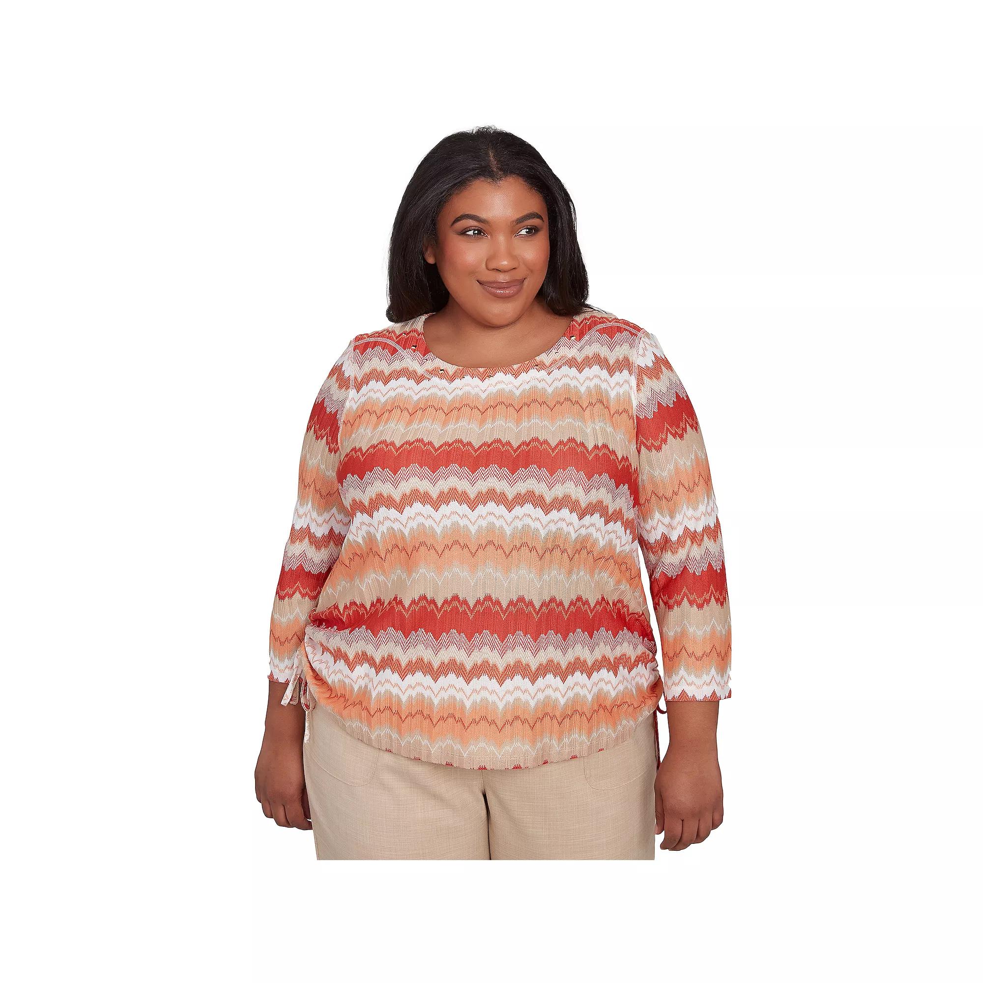 Plus Size Alfred Dunner Modern Chevron Drawstring Top, Women's, Size: 2XL, Orange Team Product Image