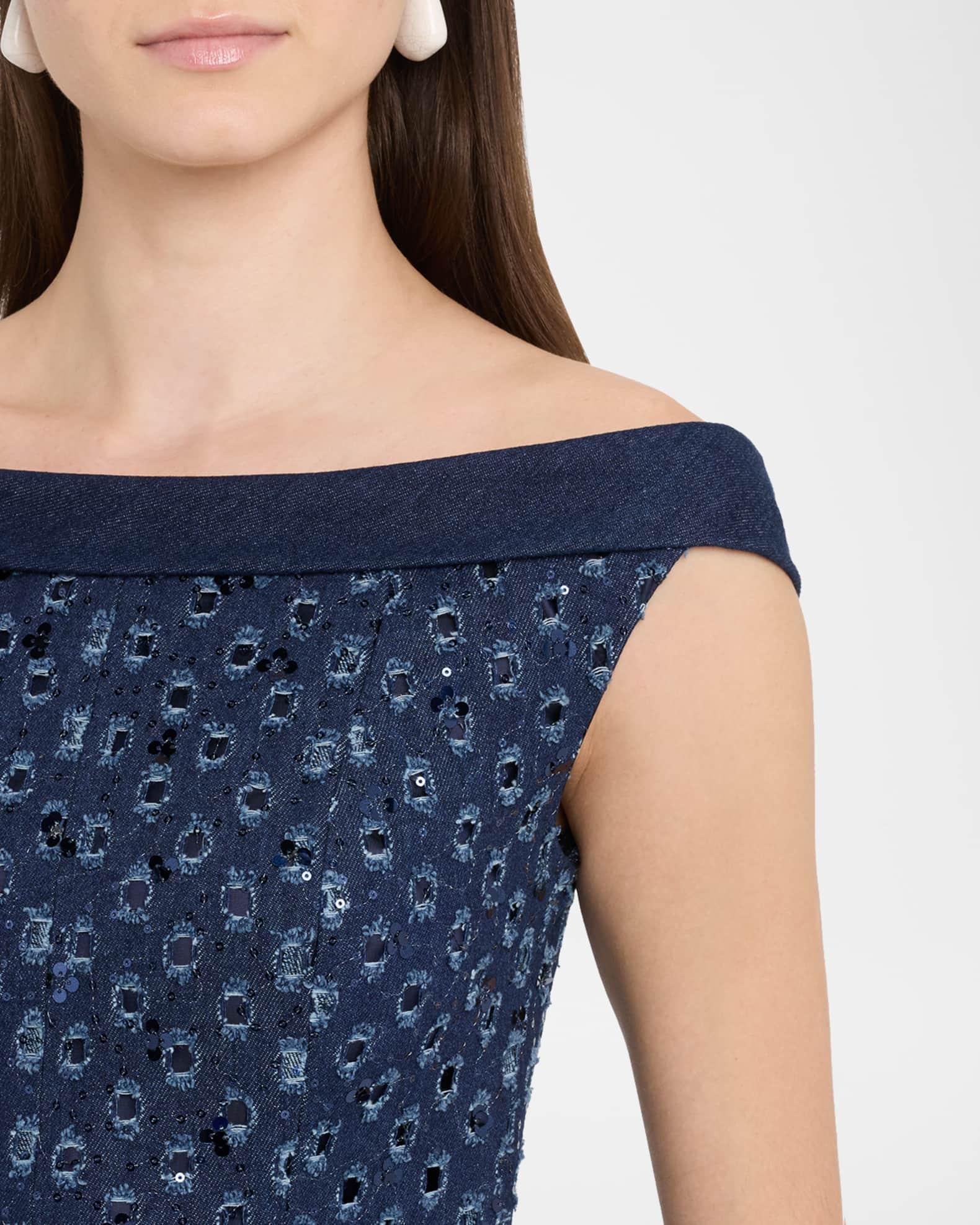 Sequin Denim Fit & Flare Midi Dress Product Image