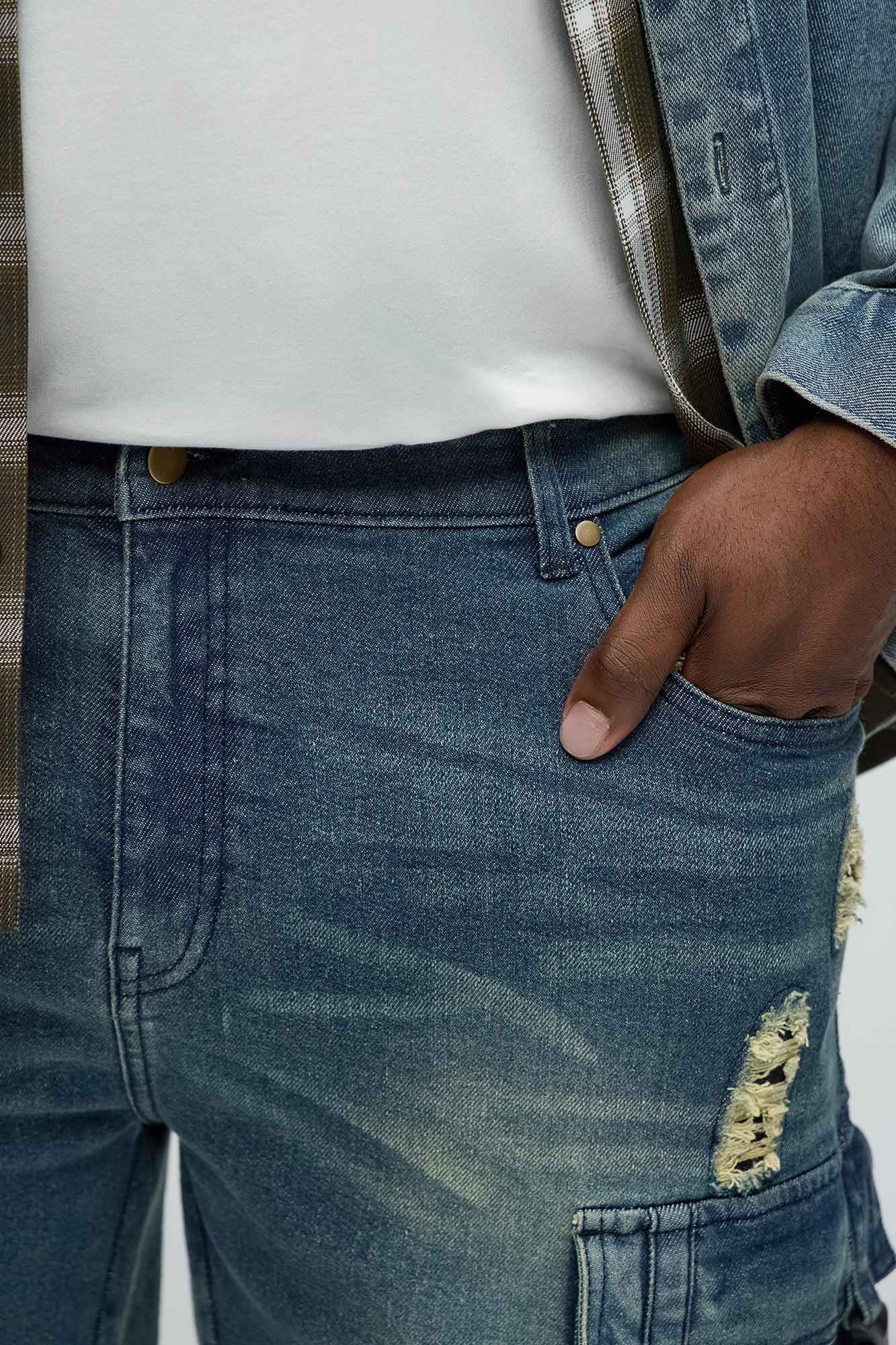 Buckle Strapped Relaxed Denim Shorts - Medium Blue Wash Product Image