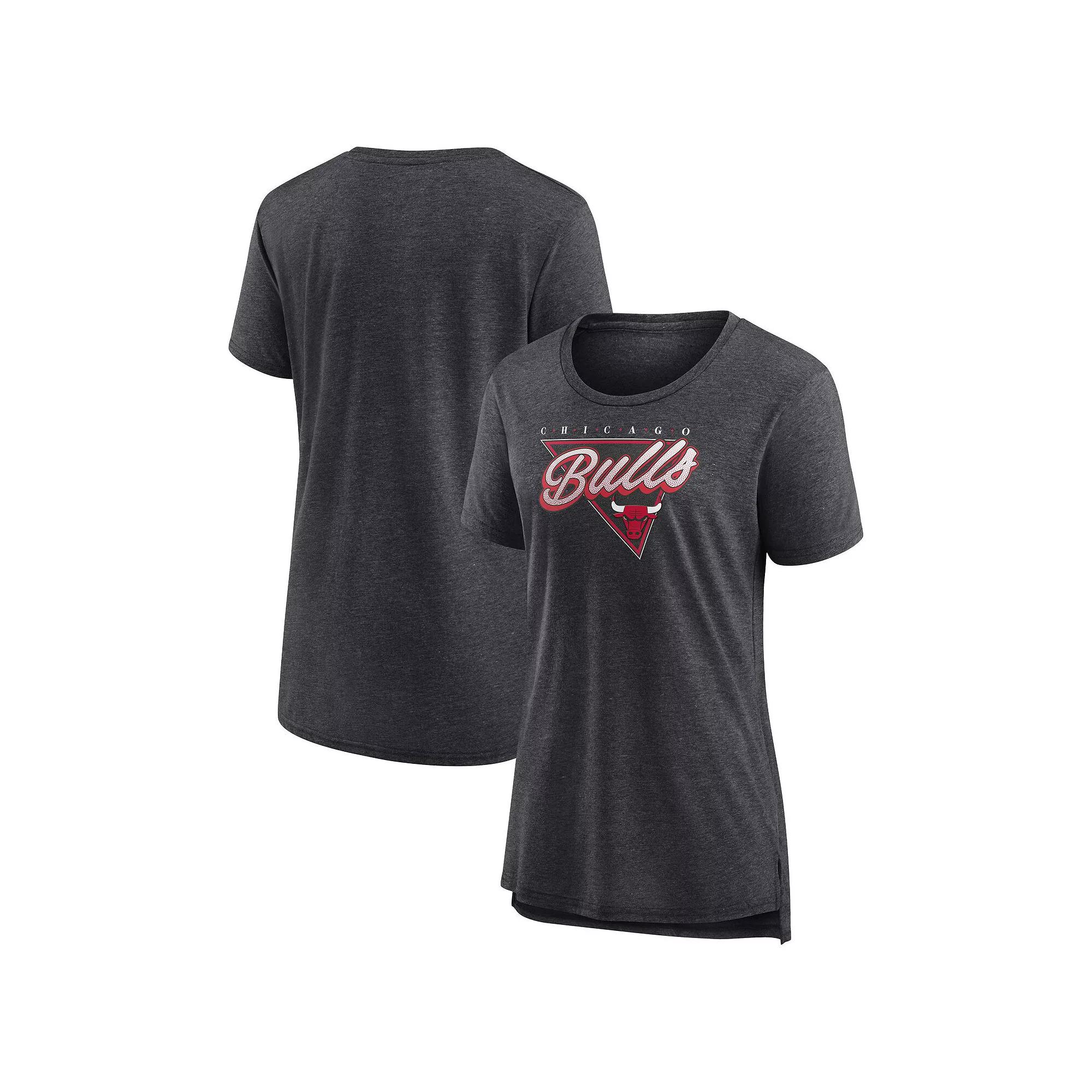 Women's Fanatics Branded Heathered Charcoal Chicago Bulls True Classics Tri-Blend T-Shirt,  Product Image