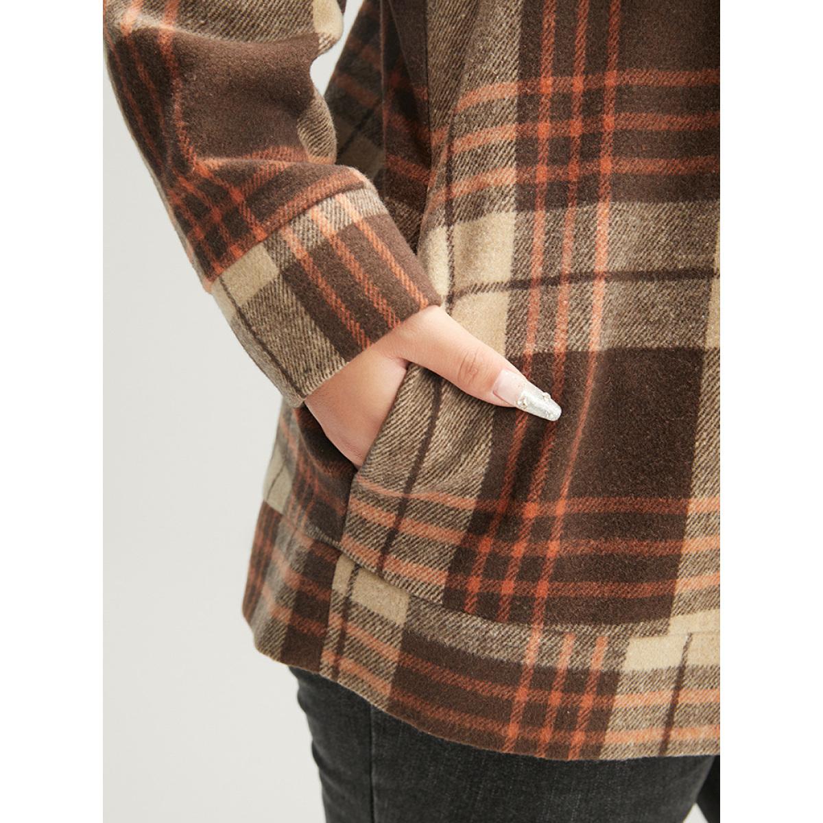 Plus Size Plaid Flap Pocket Button Up Coat Women Chocolate Casual Contrast Ladies Dailywear Winter Coats BloomChic 14-16/1X Product Image