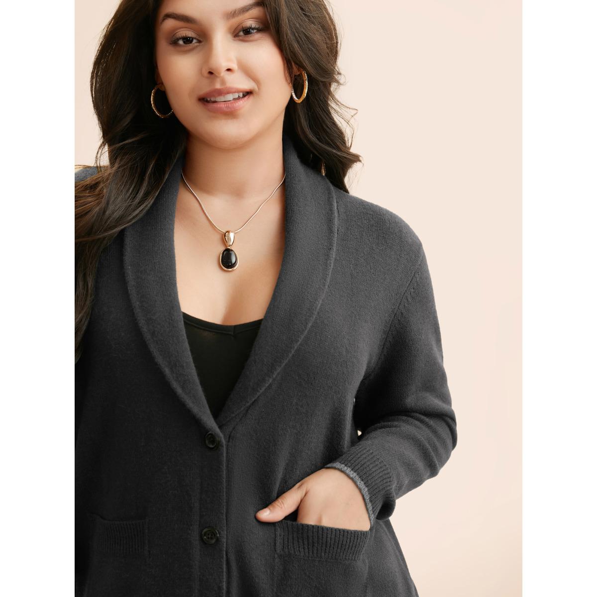 Plus Size Supersoft Essentials Solid Shawl Collar Cardigan DimGray Women Casual Loose Long Sleeve Everyday Cardigans BloomChic 18-20/2X Product Image