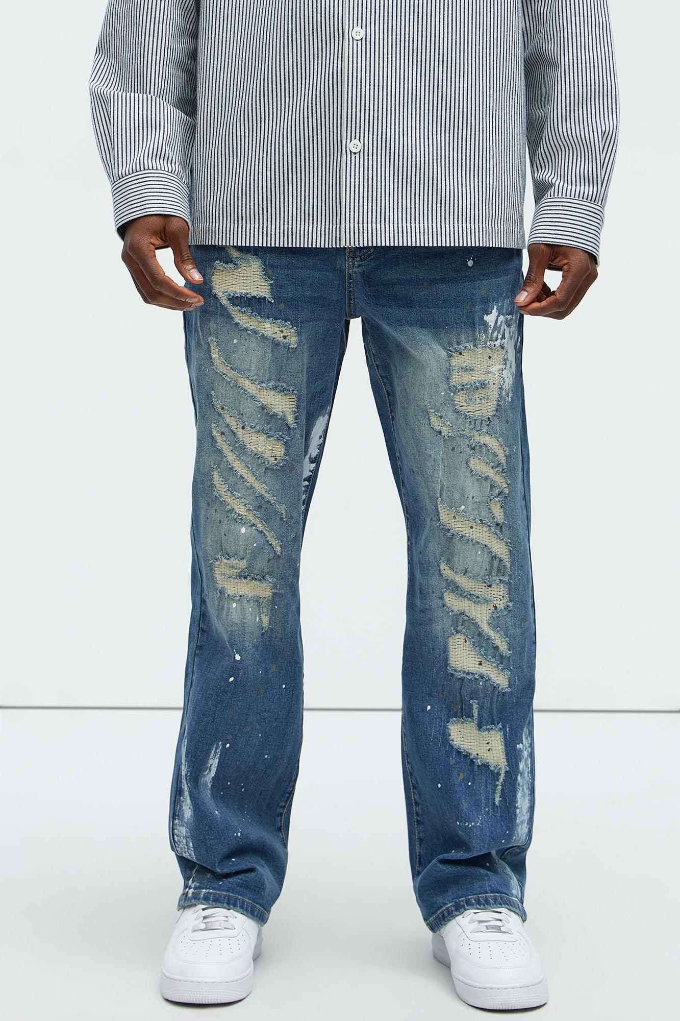 Douglas Repaired Straight Jeans - Medium Blue Wash Product Image