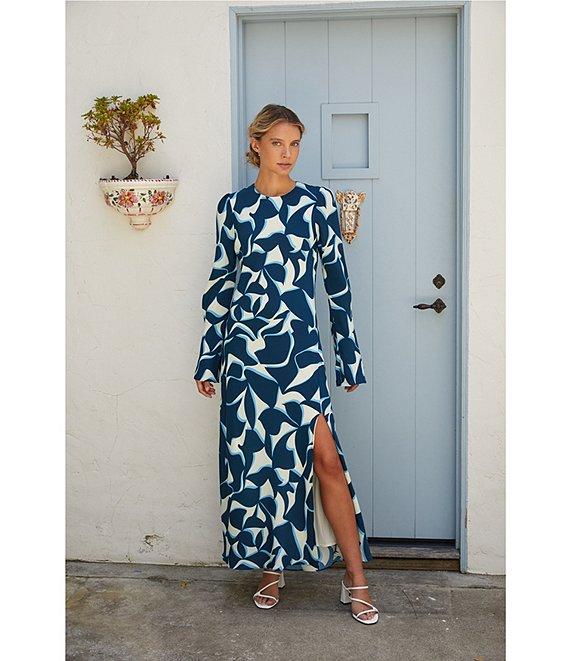 Lucy Paris Geometric Print Scoop Neck Long Sleeve Maxi Dress Product Image
