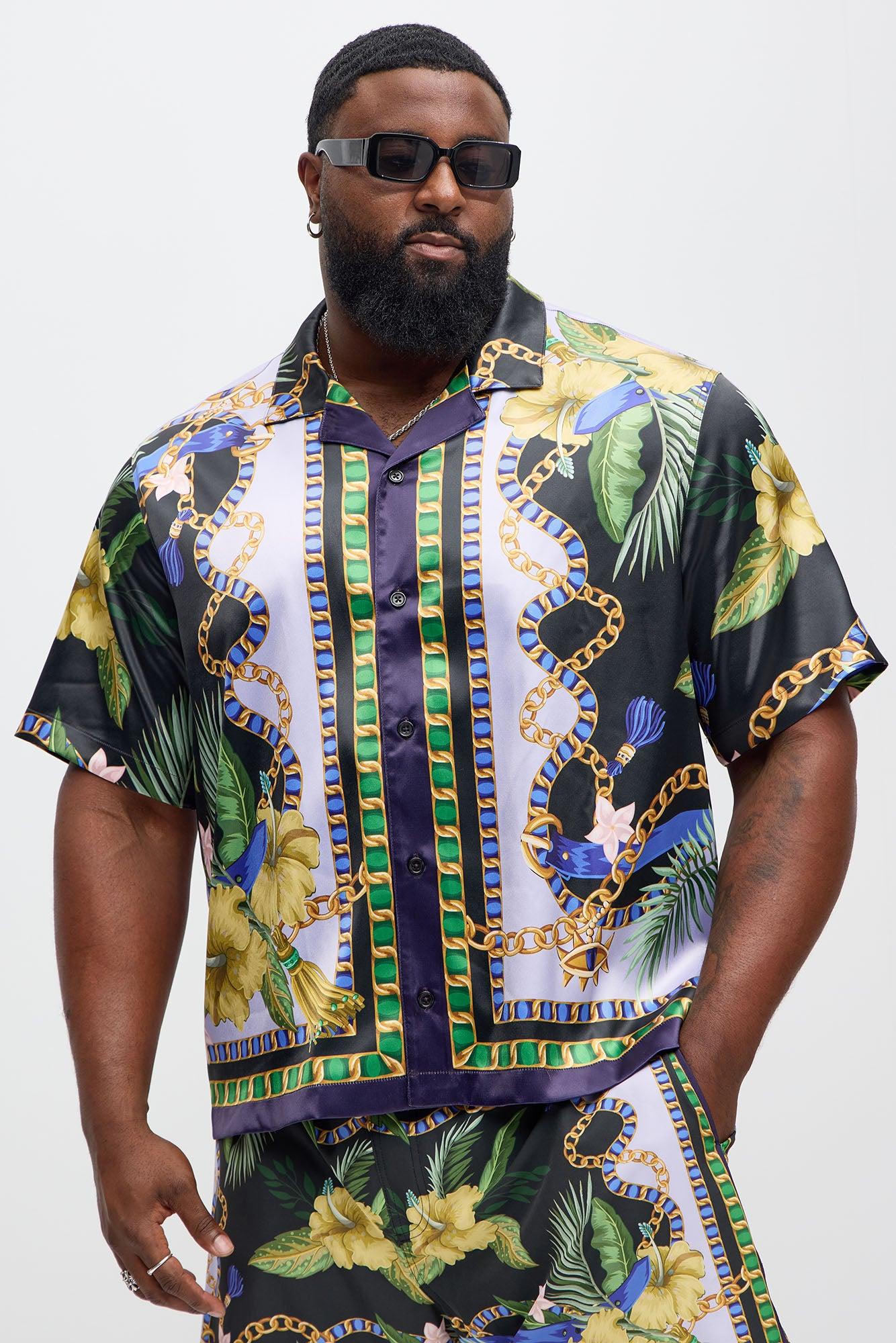 Baroque Floral Cuban Collar Button Up Shirt - Multi Color Product Image