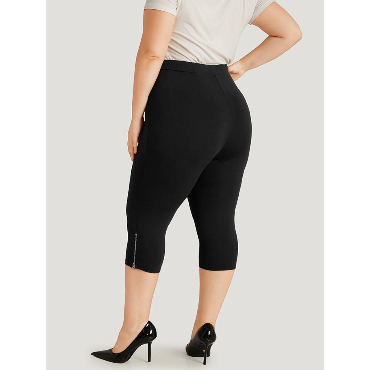 Plus Size Plain Skinny Pocket Zipper Cropped Pants Women Black Office Bodycon High Rise Office Pants BloomChic 10/M Product Image