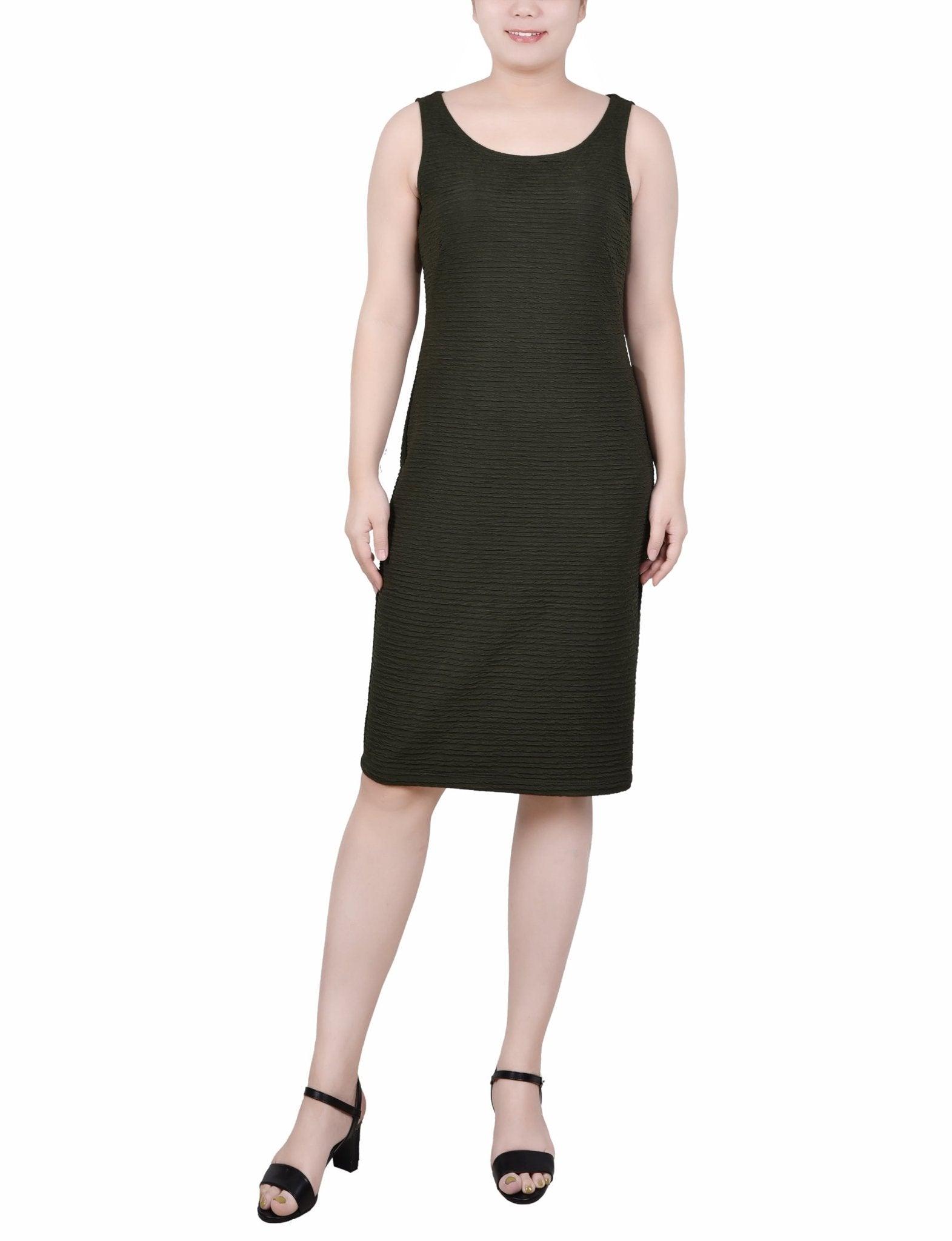 Olive Textured 3/4 Sleeve 2 Piece Dress Set Product Image