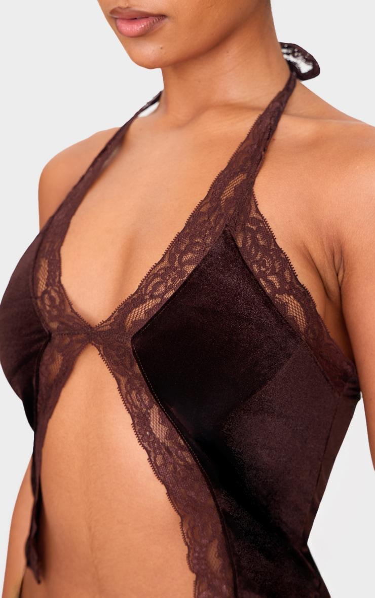  Chocolate Velvet Lace Split Hem Crop Top Product Image