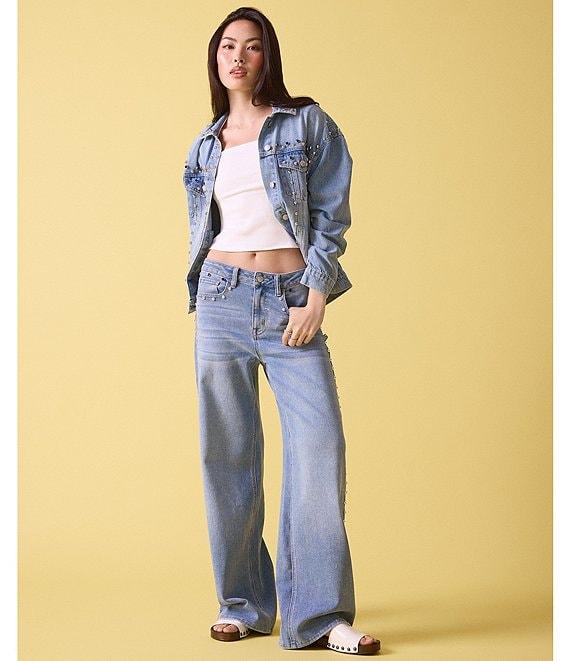 Stevie Jeans Long Sleeve Studded Denim Trucker Jacket Product Image