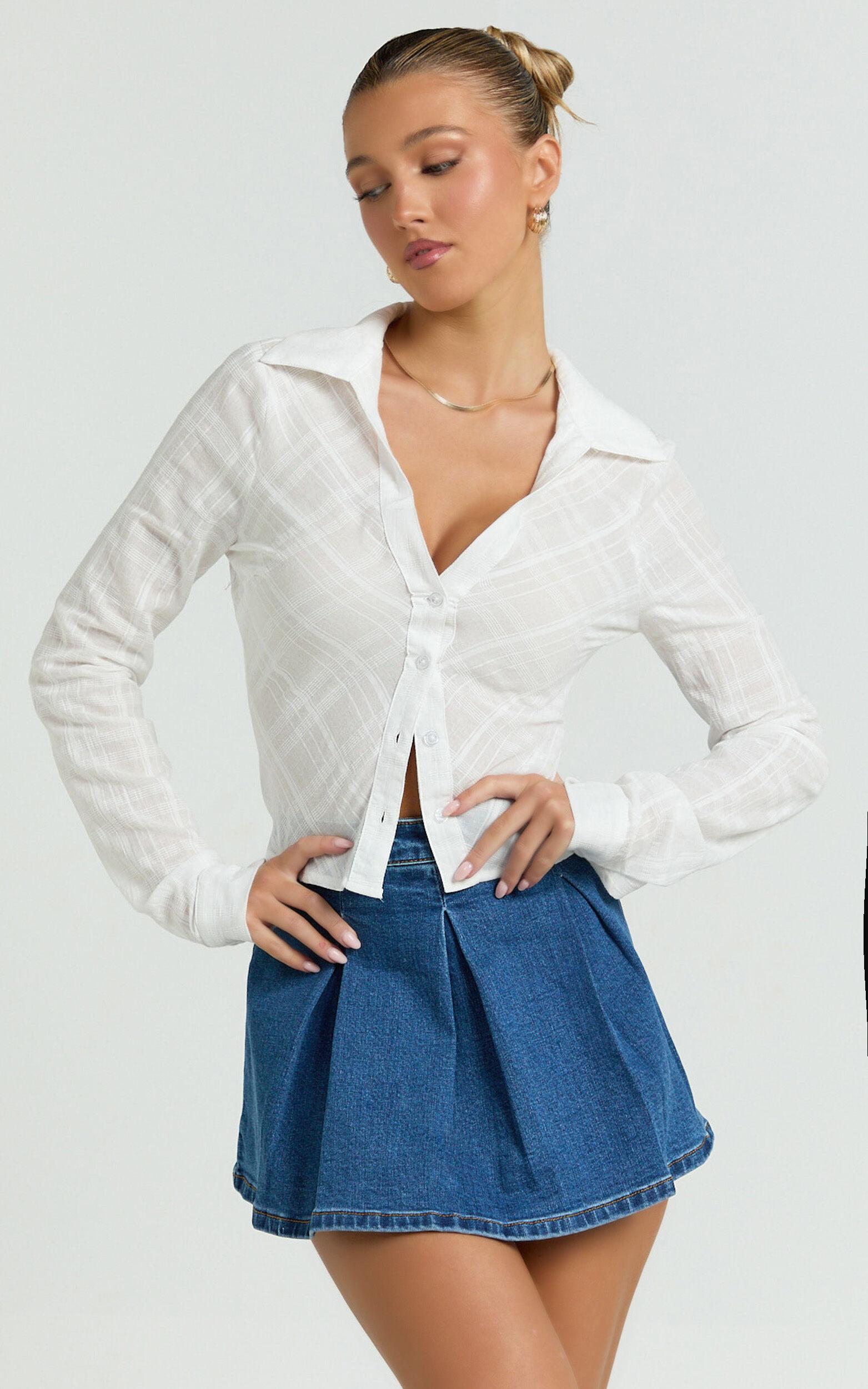 Dahlia Top - Long Sleeve Fitted Shirt in White Product Image