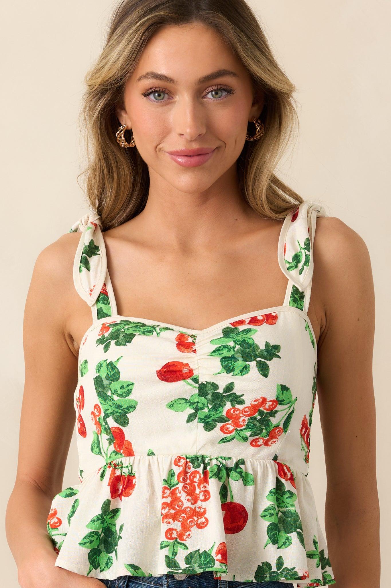 Nothing Like It Ivory Tomato Vine Print Peplum Crop Top Product Image