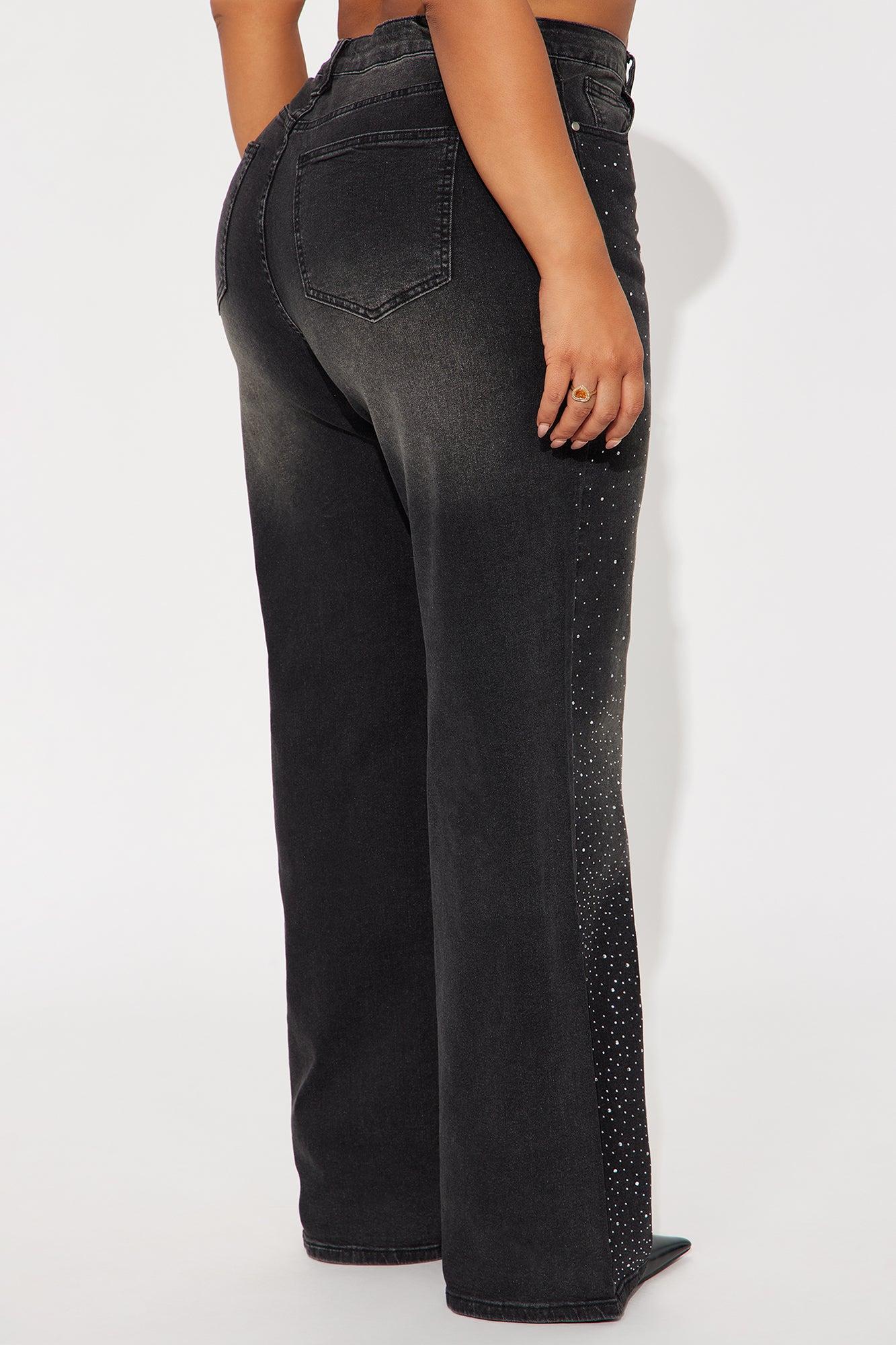 Not So Average Stretch Embellished Straight Leg Jeans - Black Wash Female Product Image