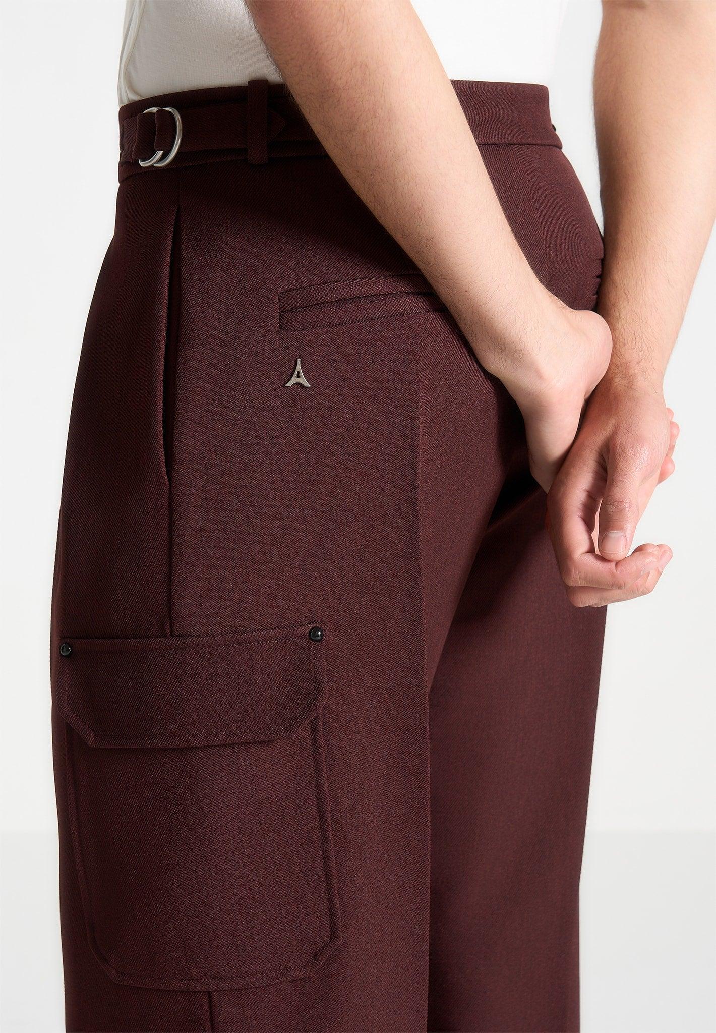 Maurice - Relaxed Fit Twill Pocket Trousers - Wine Red Male Product Image