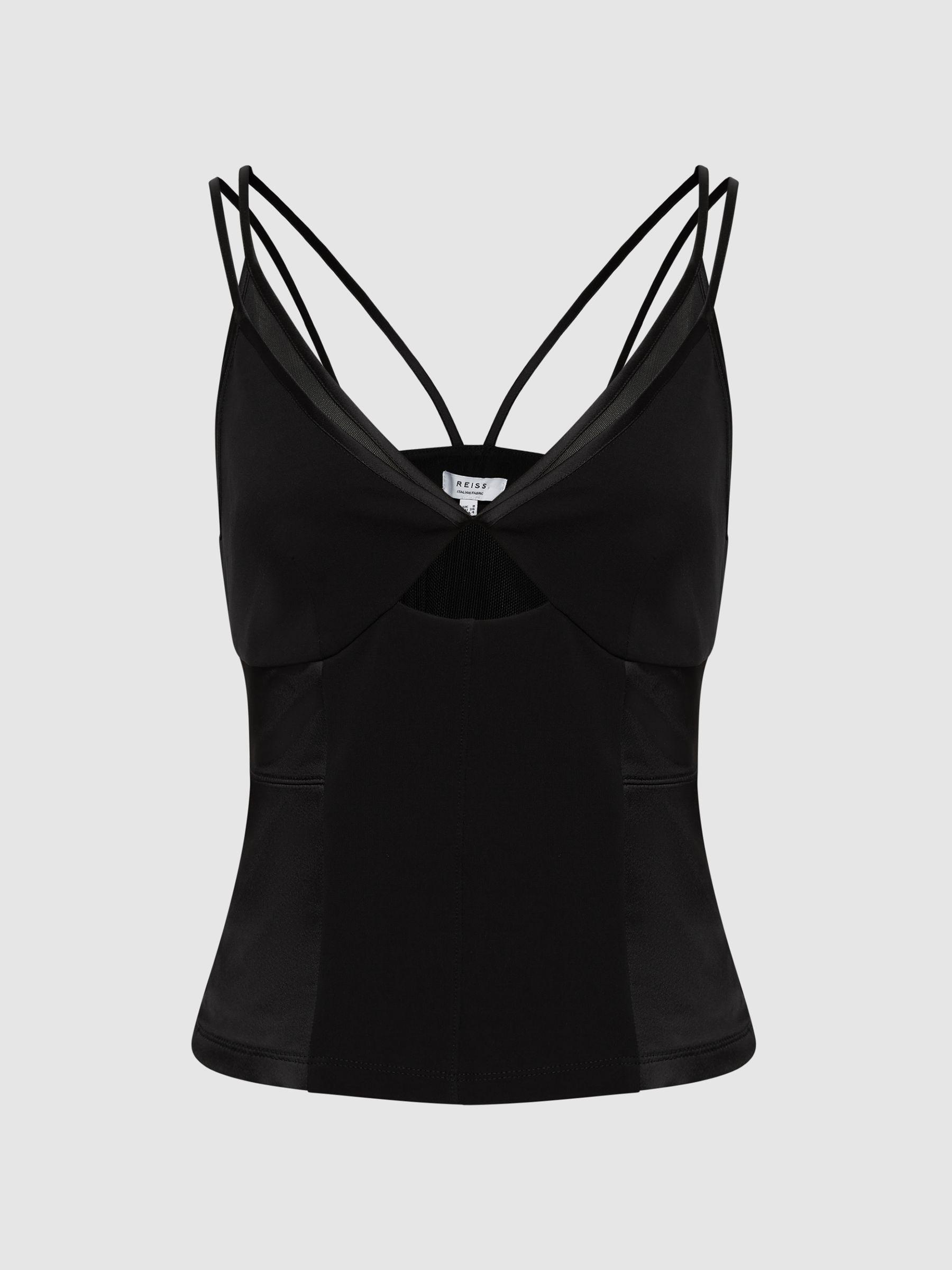 Mesh Contrast Strappy Cami Top in Black Product Image