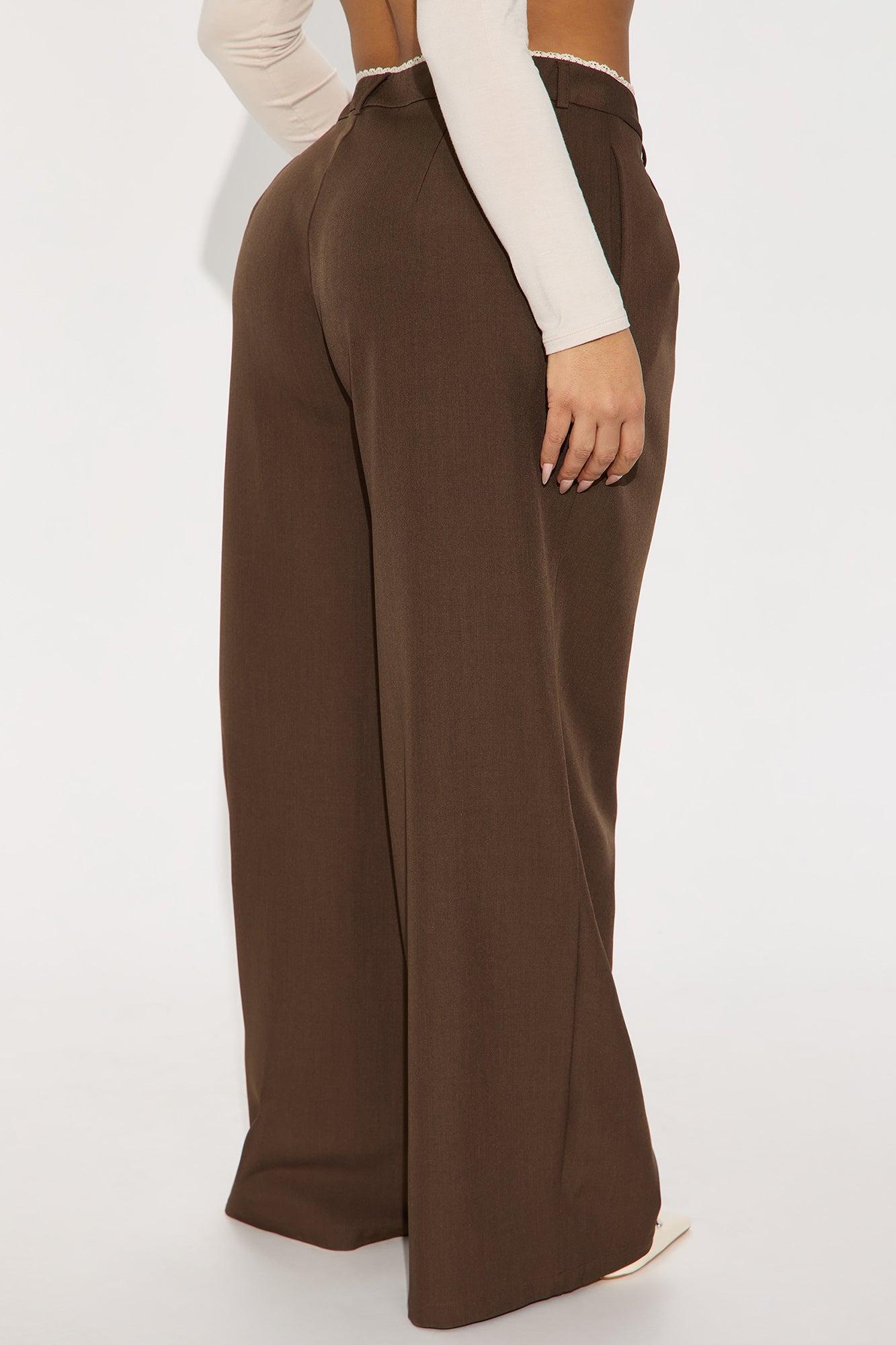 Sweet Promises Lace Trim Trouser - Brown Product Image