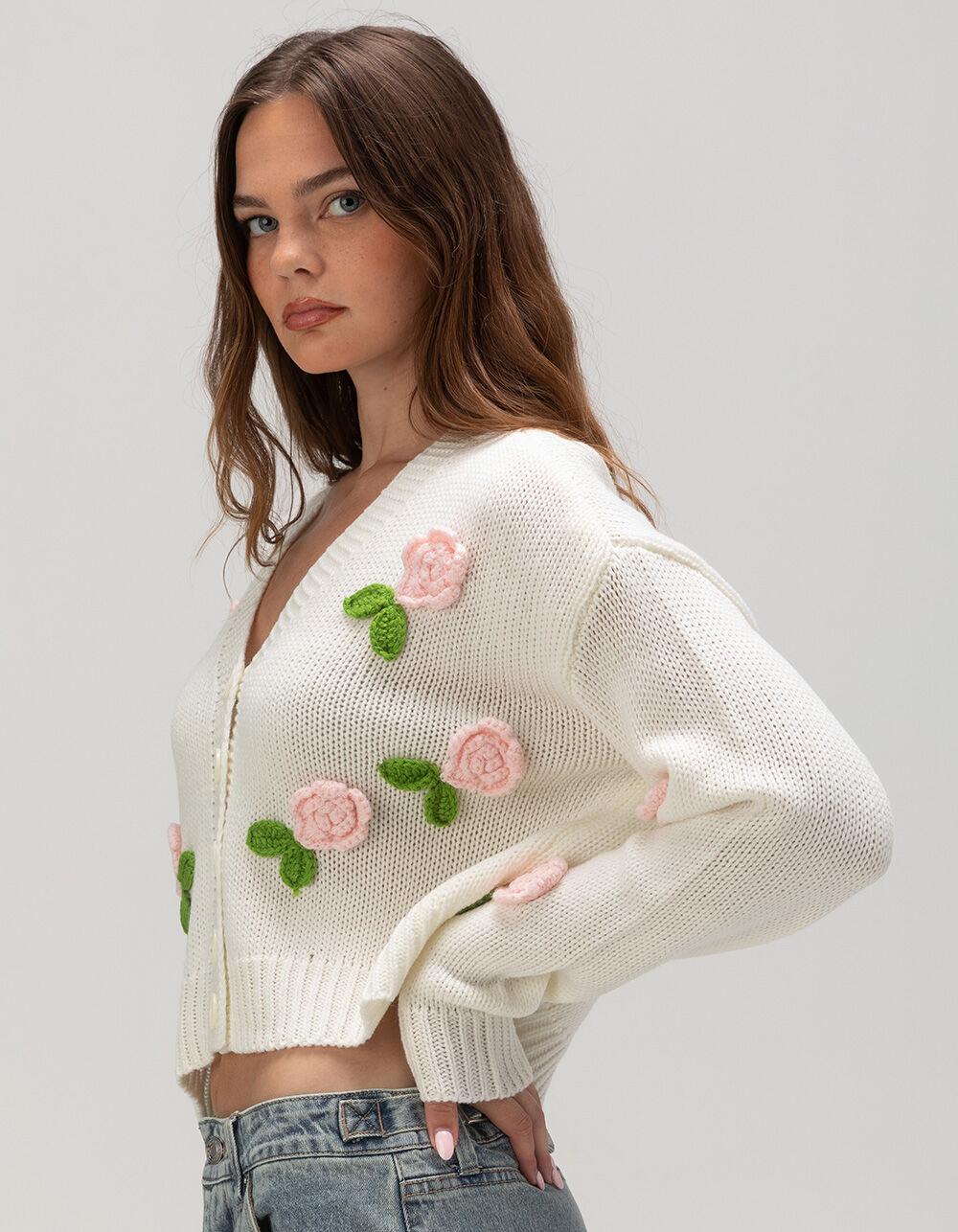 RSQ Womens 3D Floral Cardigan - CREAM Product Image