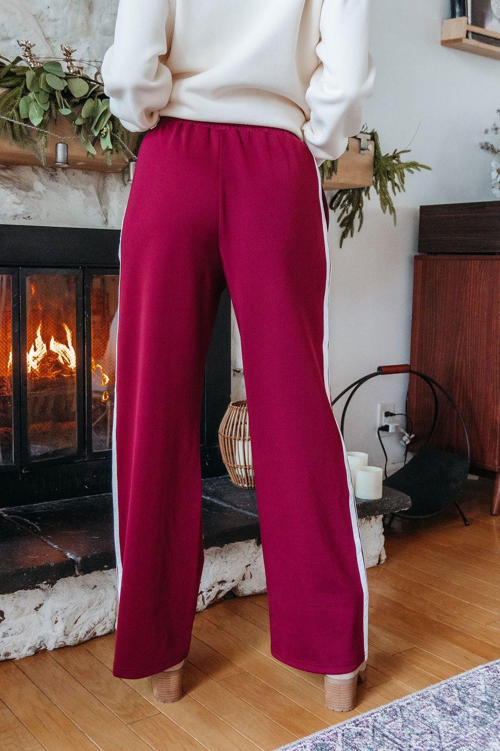 Burgundy Striped Athleisure Pants - FINAL SALE Product Image