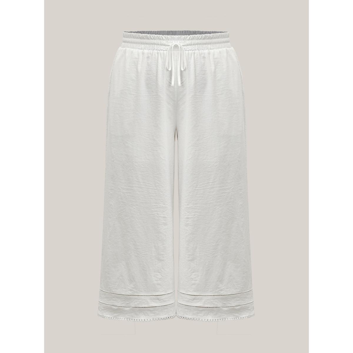 Plus Size Lace Trim Wide-Leg Tie Pants Women WhiteSmoke Boho Wide Leg Mid Rise Vacation Pants BloomChic 14-16/1X Product Image