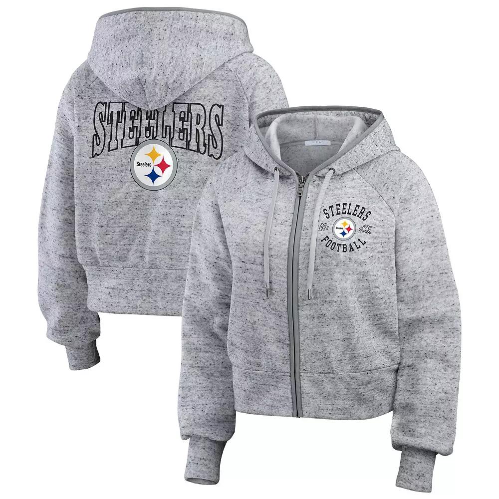 Women's WEAR by Erin Andrews  Heather Gray Pittsburgh Steelers Speckled Fleece Cropped Full-Zip Hoodie, Size: Medium, Grey Product Image