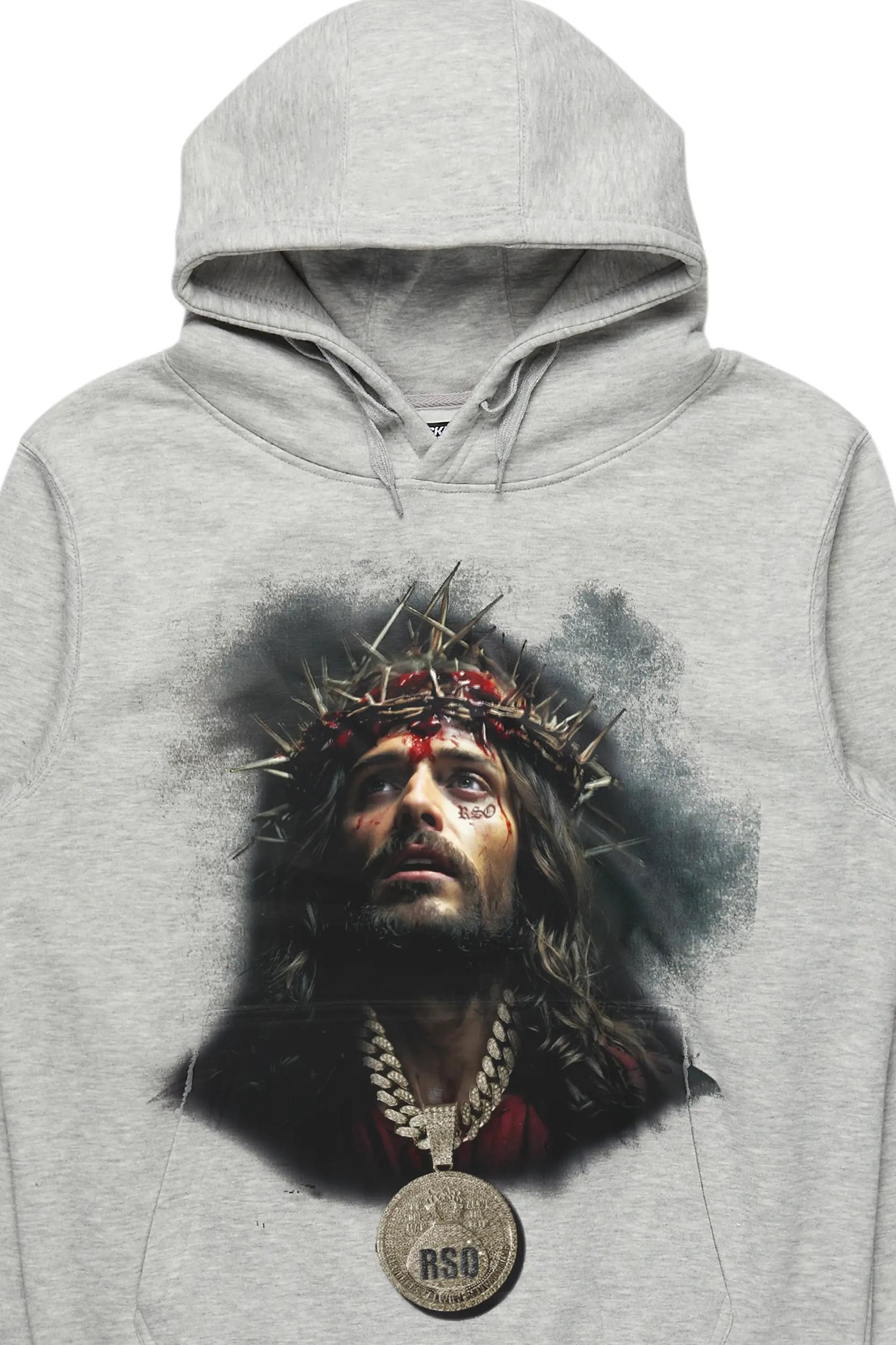 Amina Heather Grey Distressed Graphic Hoodie Male Product Image