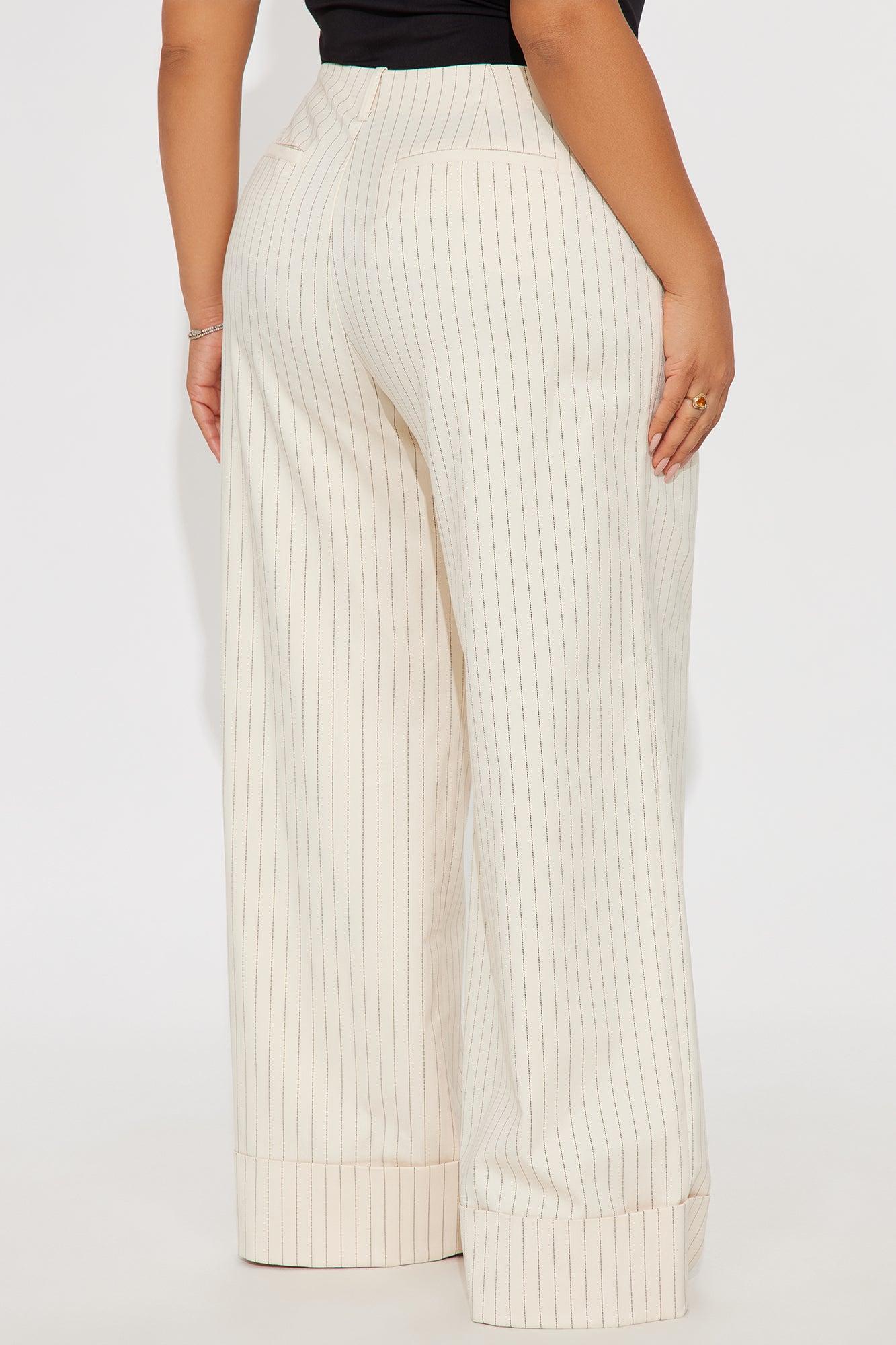 Amina Pinstripe Wide Leg Trouser - Cream Female Product Image