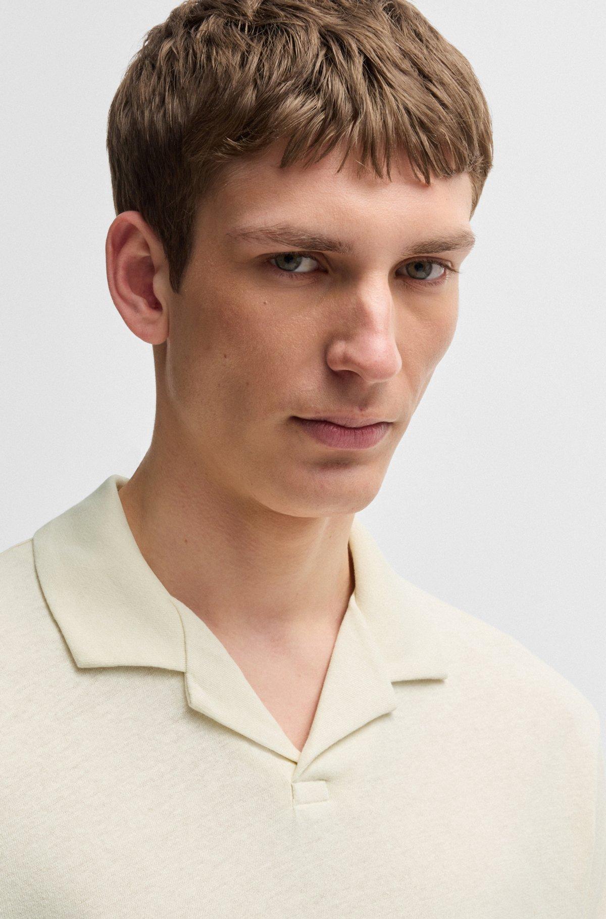 Cotton-linen polo shirt with Johnny collar Product Image