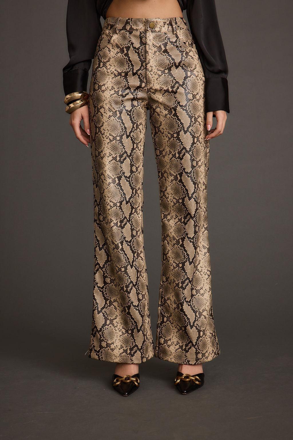Viper Room Cream Snake Print Vegan Leather Pants Product Image