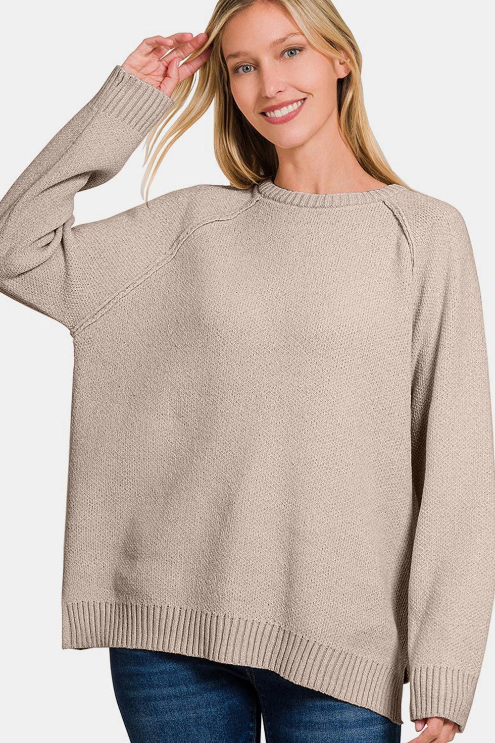Zenana Side Slit Raglan Sleeve Sweater Product Image