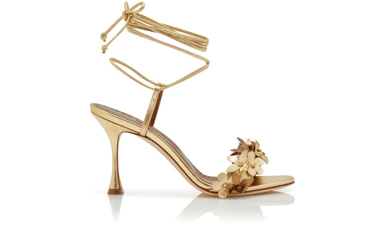 ANISTA Gold Nappa Leather Ankle Strap Sandals  Product Image