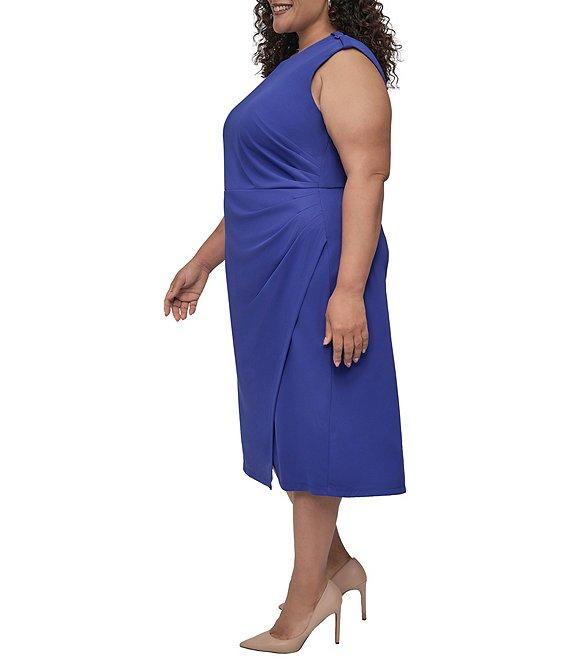 DKNY by Donna Karan Plus Size Cap Sleeve Side Ruched Sheath Dress Product Image