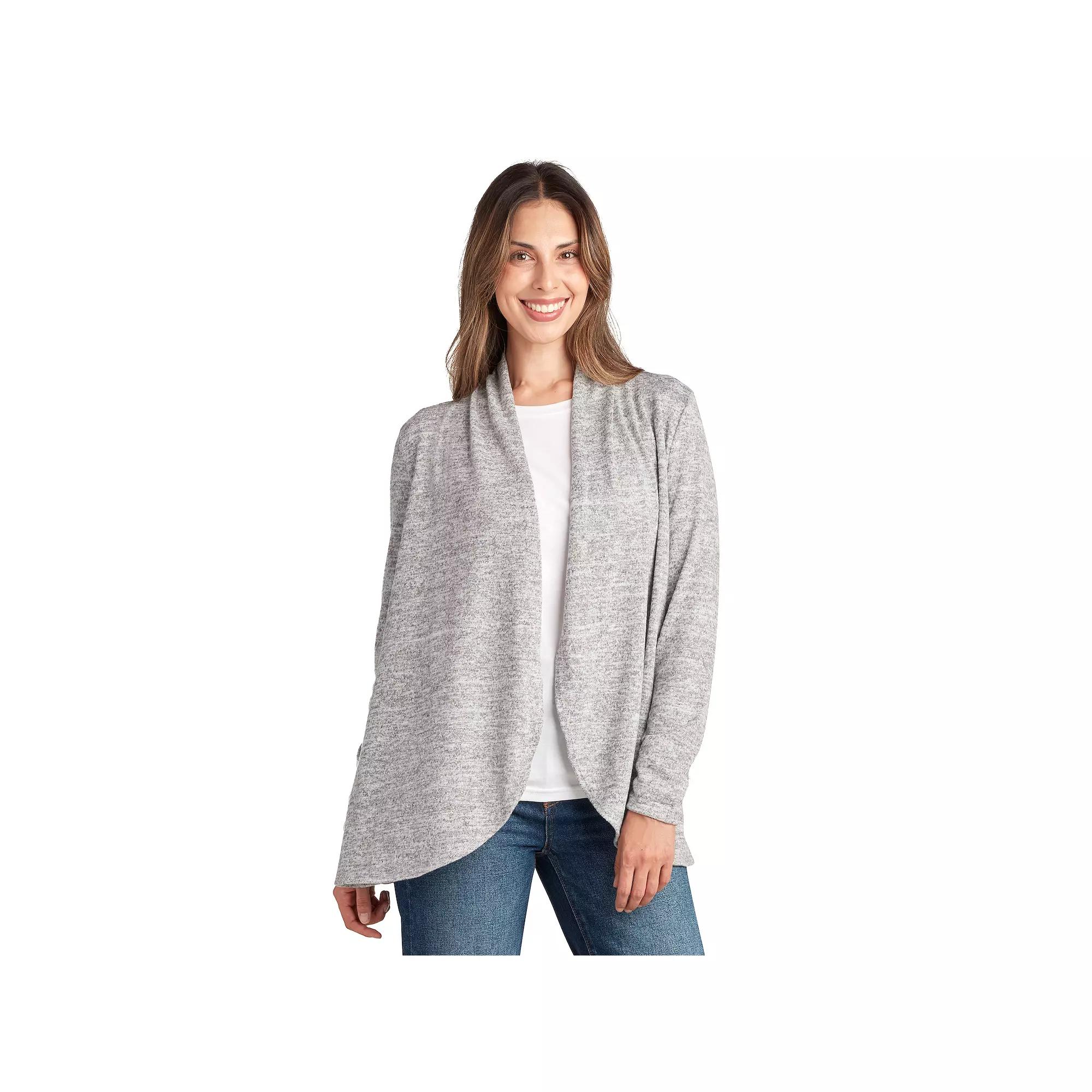 Womens AGB Long Sleeve Cozy Cardigan Grey Black Product Image