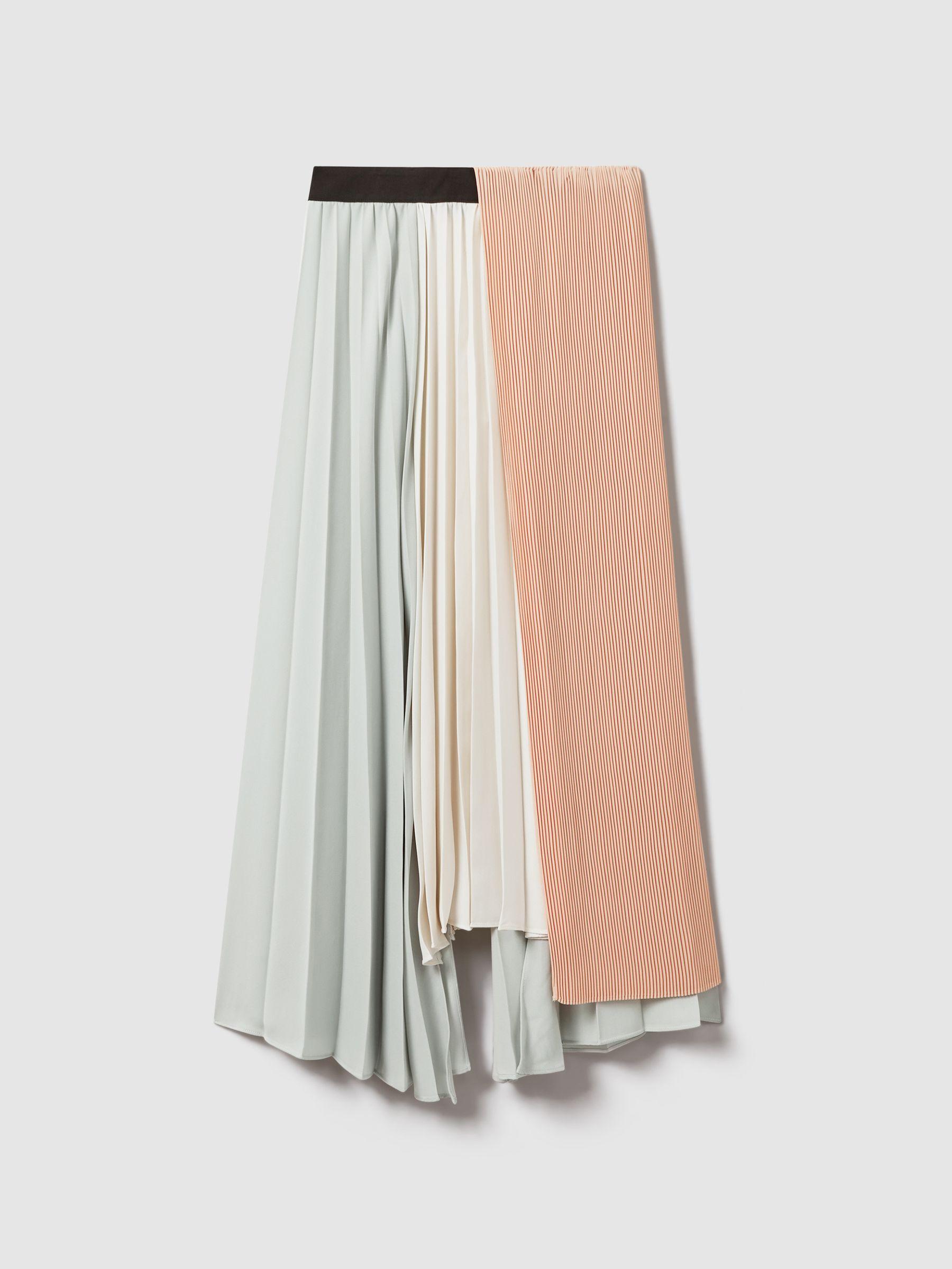 Pleated Asymmetric Midi Skirt in Pink/Cream Product Image