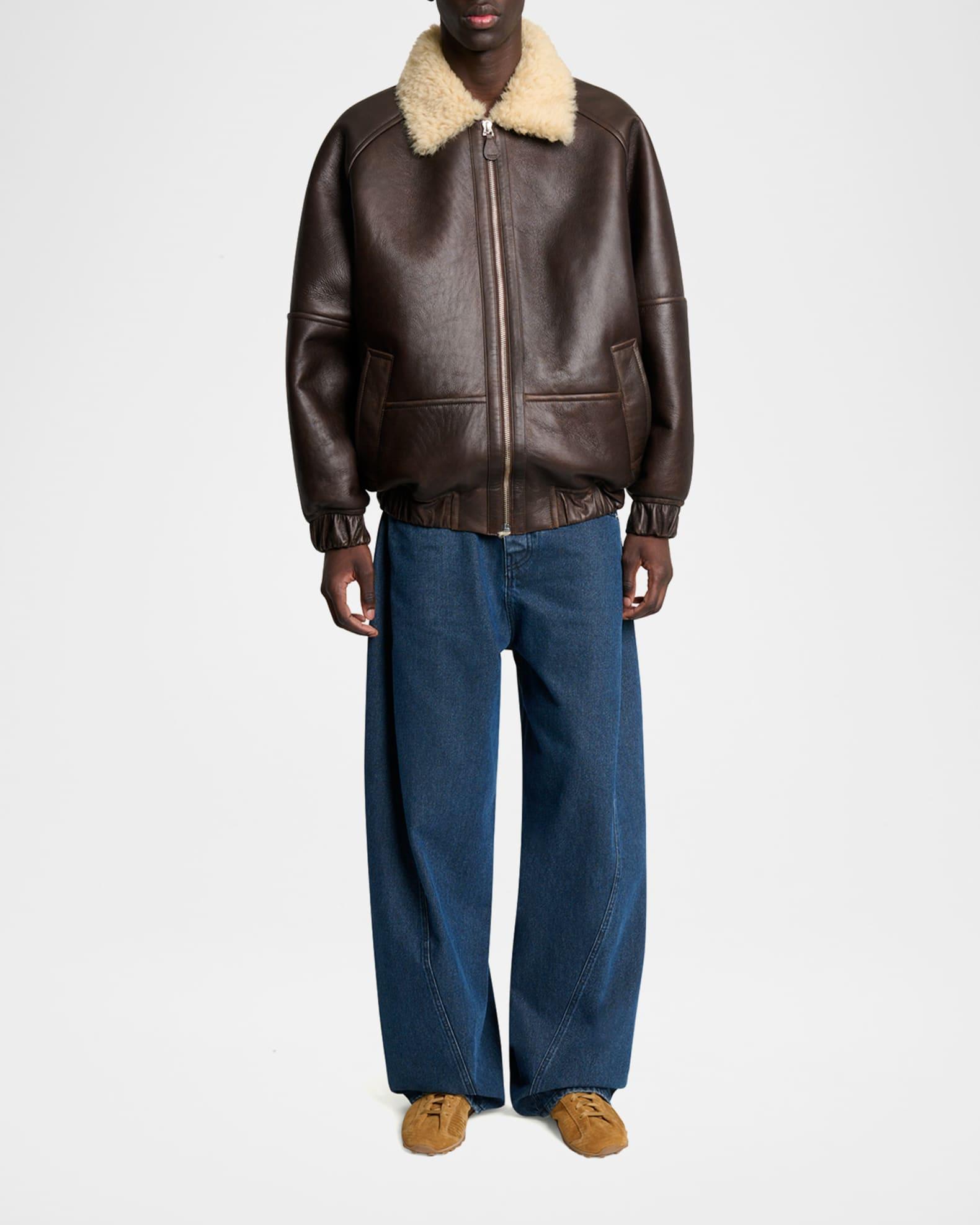 Men's Leather and Shearling Bomber Jacket Product Image